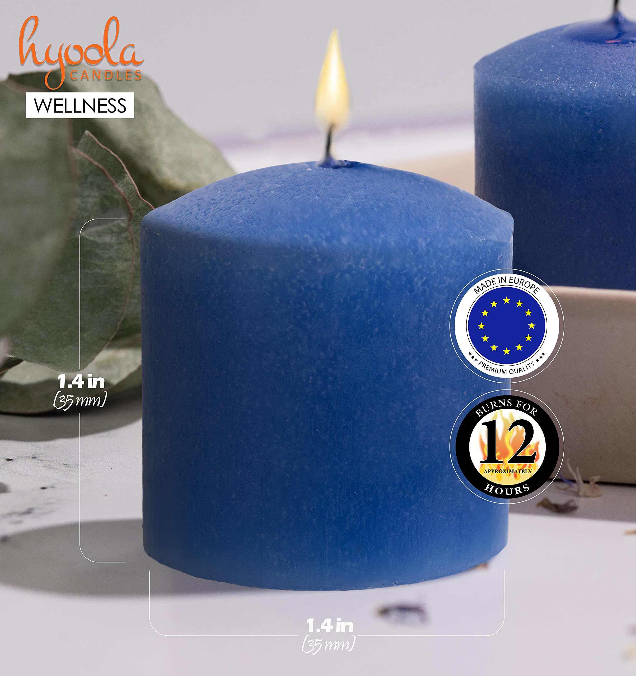 Hyoola Velas Votivas con Perfume - Velas Perfumadas con Aroma a Bienestar - Azul Claro - 12 Horas de Combustión - Pack de 9 Velas Aromáticas - Hechas en Europa