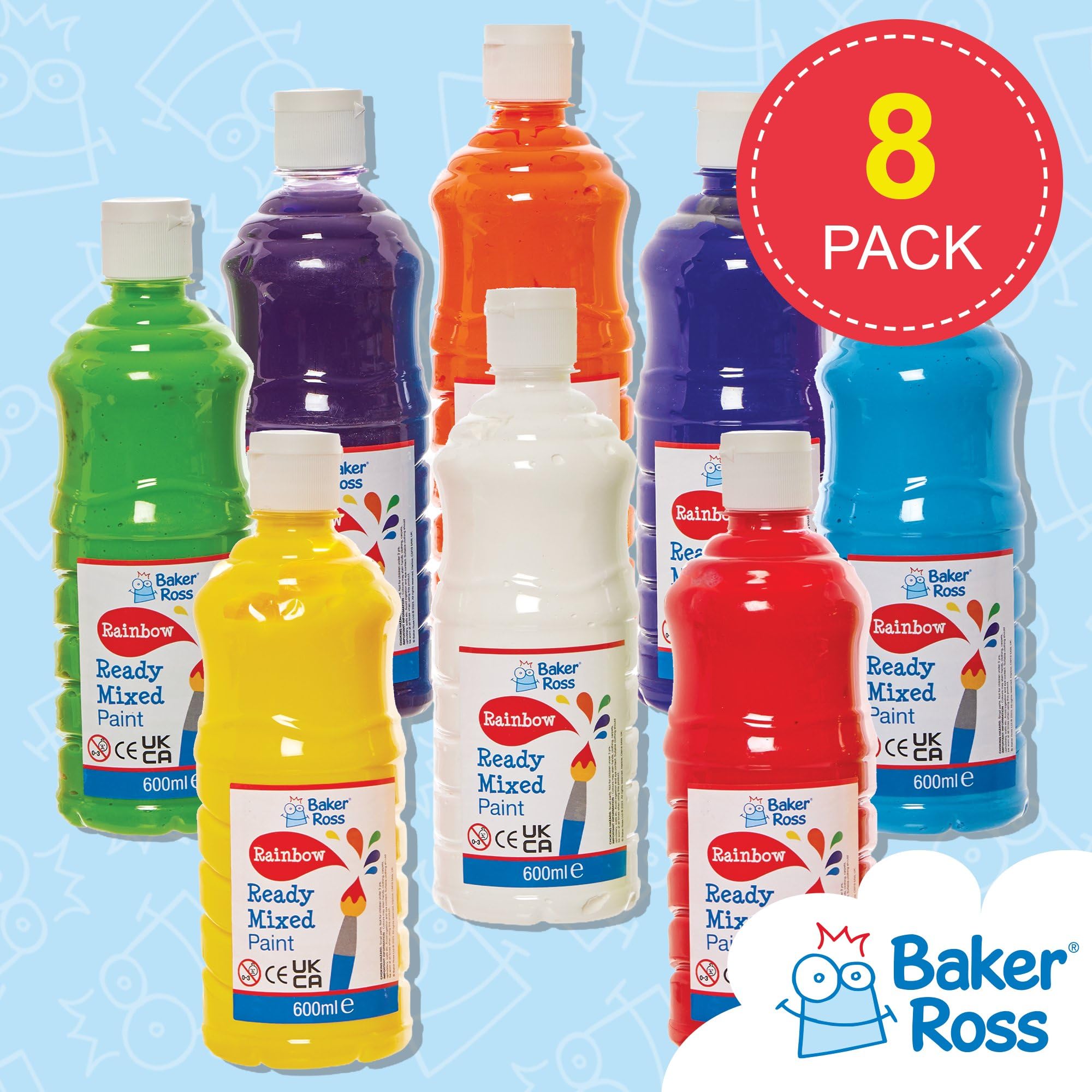 Baker Ross FN167 Vernici miste arcobaleno - Confezione da 8, Confezione di bottiglie di vernice, Vernice per bambini