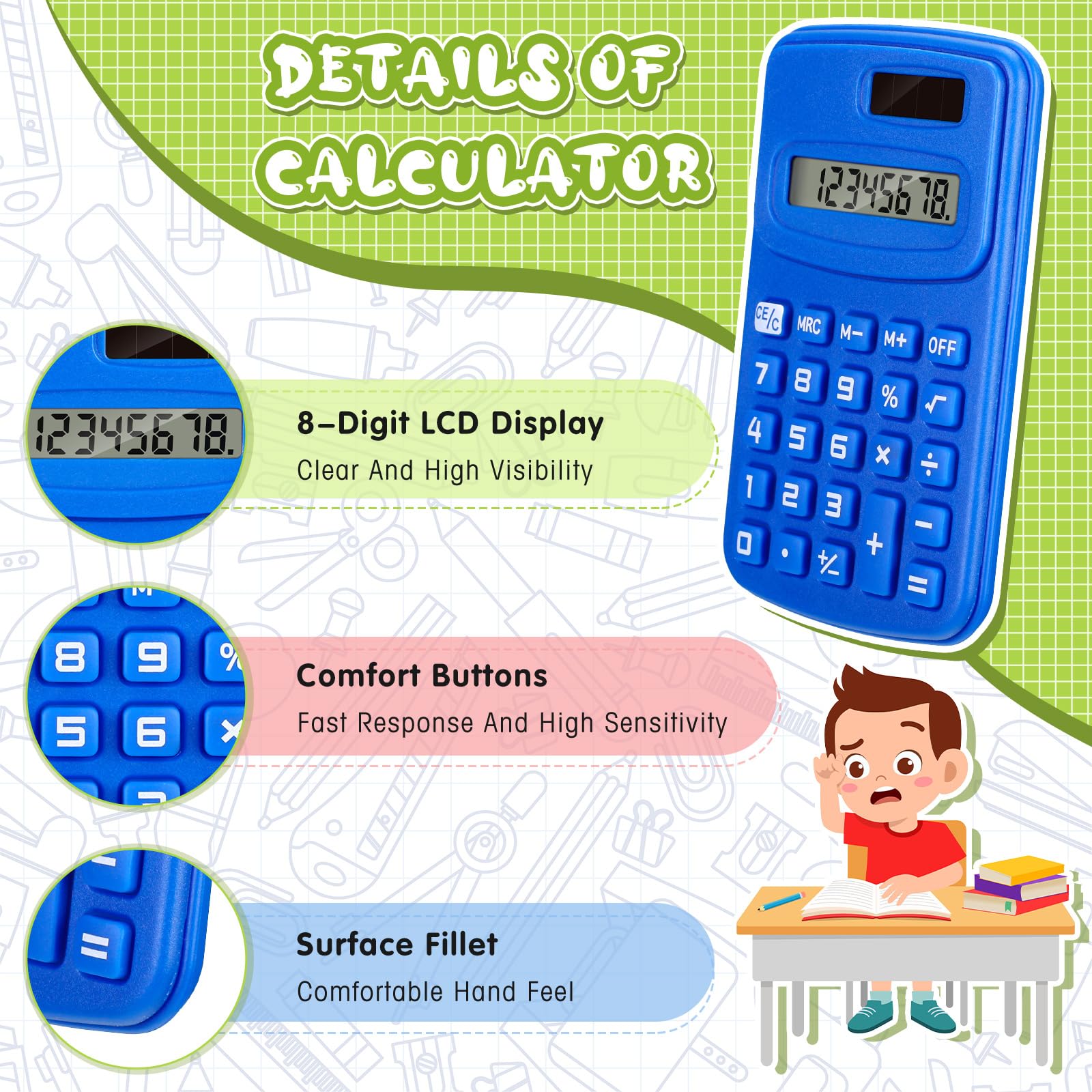 LEIFIDE Lot de 48 petites calculatrices de poche basiques à 4 fonctions, affichage à 8 chiffres, alimentation par piles pour bureau, maison, bureau, école, étudiants, enfants (couleurs classiques)