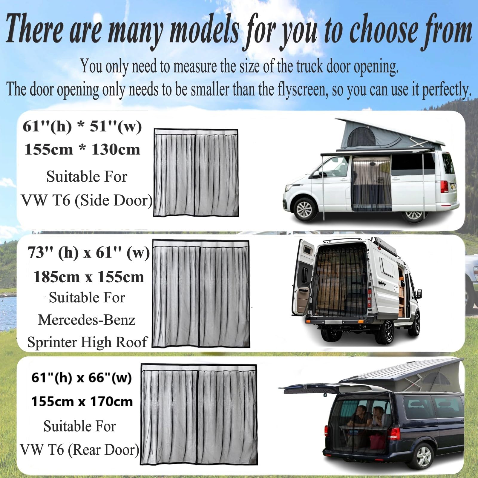 Moustiquaires pour Portes Latérales Voiture pour VW T6, Magnétique Moustiquaire Pare Soleil Camionnette Résistant Aux UV Moustiquaire Rideau de Séparation Amovible avec Sac De Rangement