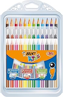 BIC Kids Colouring Set - Case of 36 Colouring Products - Variety Pack with 8 Felt Pens/8 Colouring Pencils/12 Colouring Crayons in Convenient Plastic Case