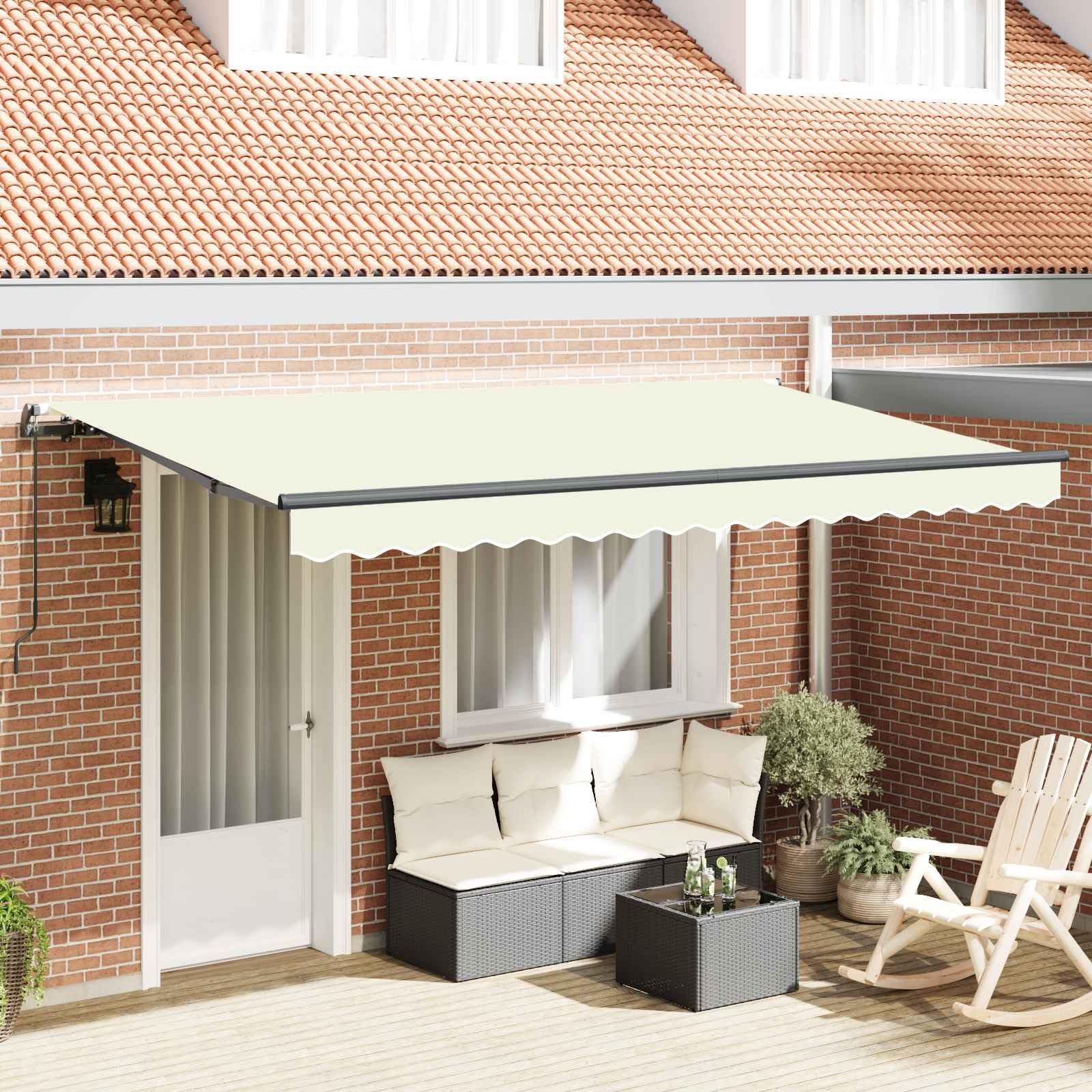 Store banne pour terrasse et jardin crème 350 x 200 cm, auvent rétractable extérieur