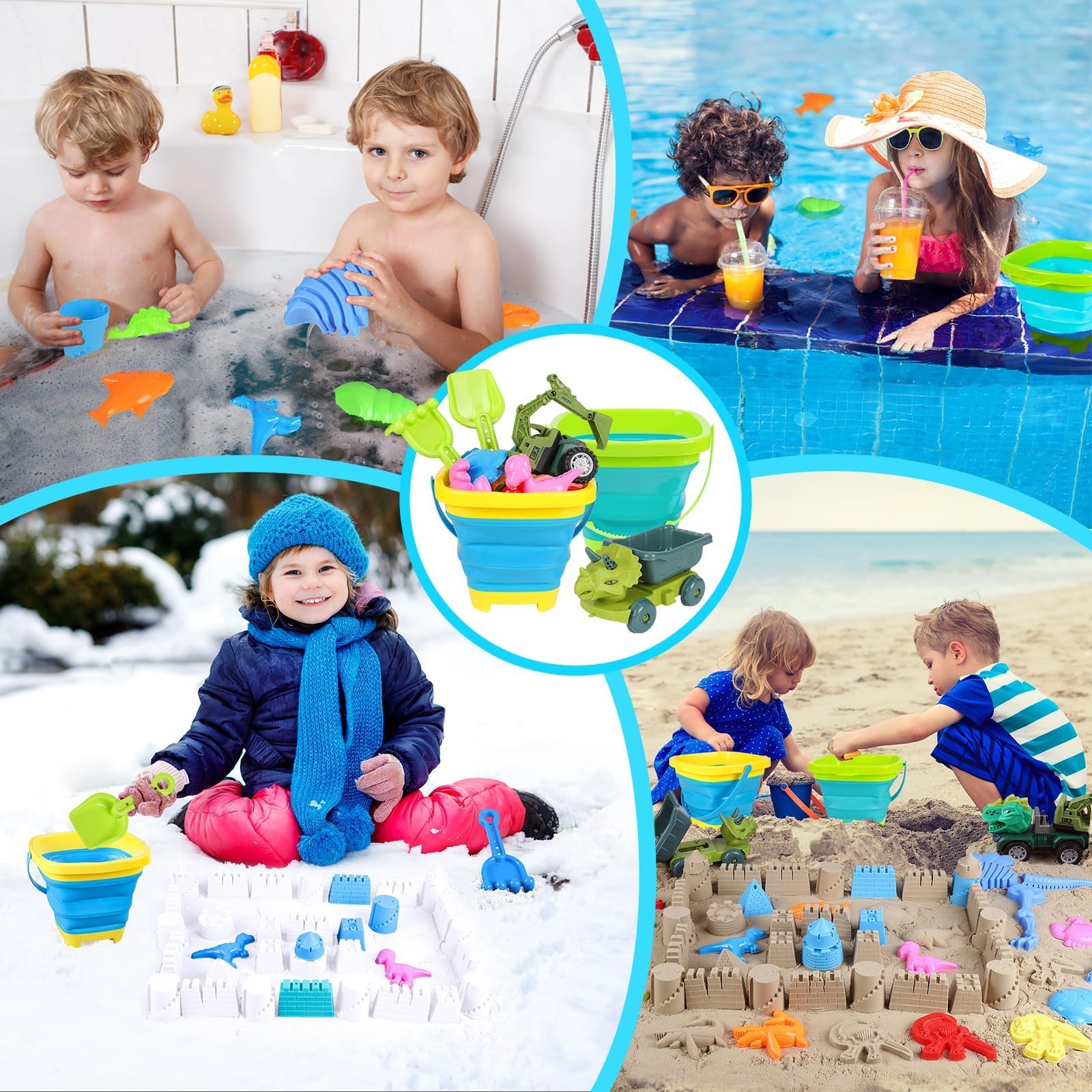 Juego de Juguetes de Playa para Niños,36 Piezas Juguetes de Playa de Dinosaurios para Niños Pequeños (1-8 Años),Juego de Juguetes de Playa de Viaje,Moldes de Animales,Set de Construcción