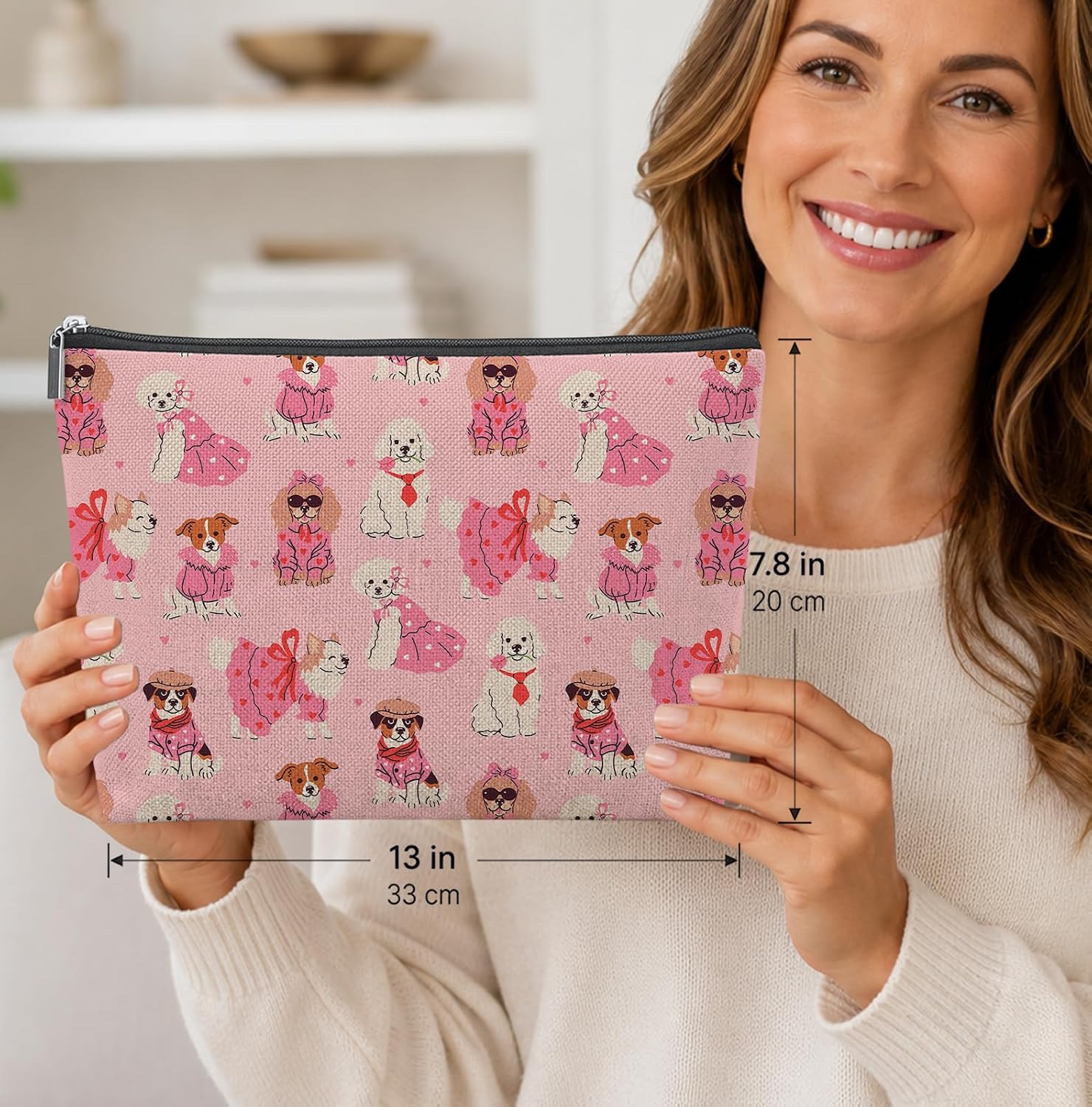 Pink Cute Dog Empty Mahjong Tile Bag 13x7.8 Inch image 2