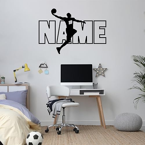 Calcomanías de pared personalizadas para jugador de baloncesto, crea tu propio nombre y número personalizados, calcomanías deportivas para despegar