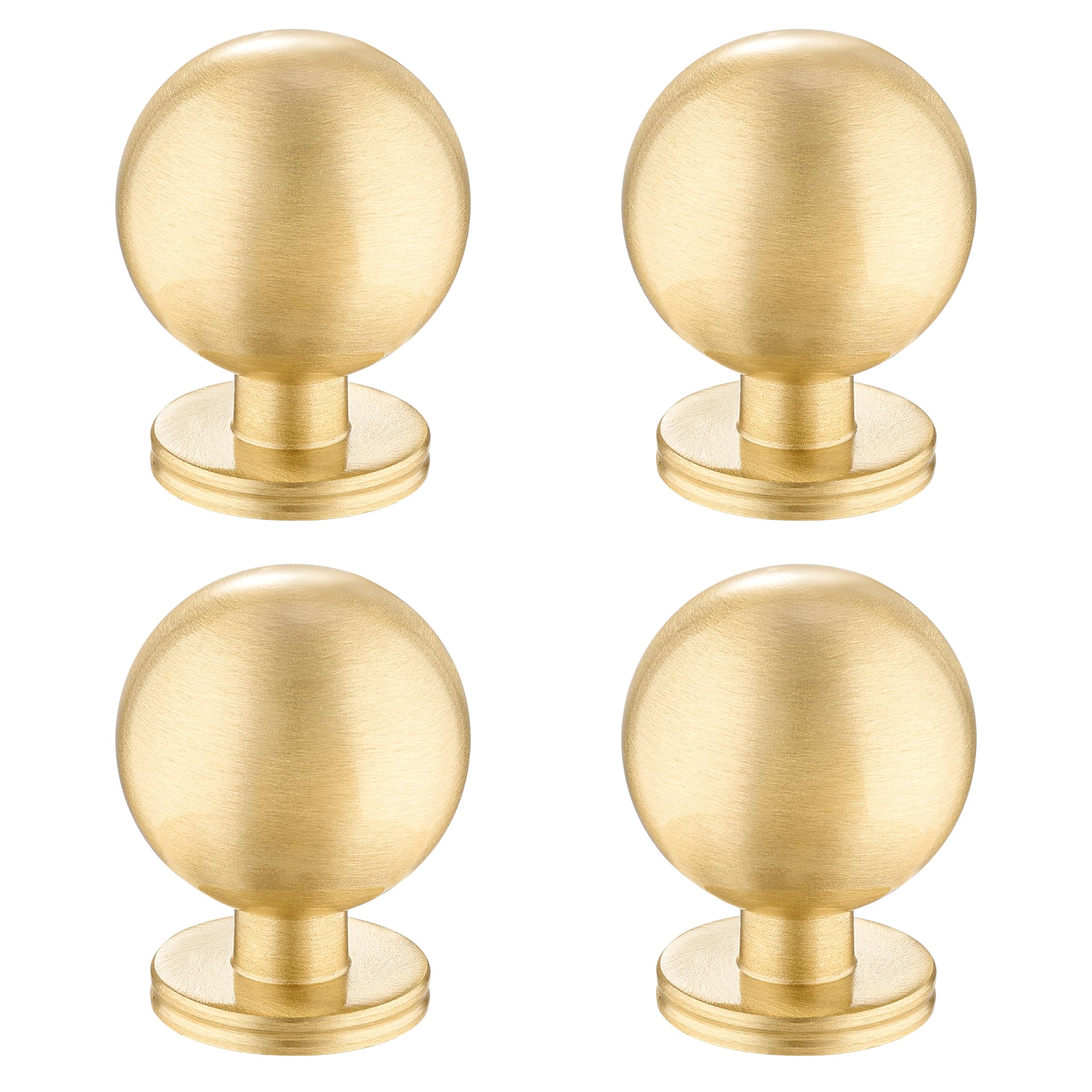 RZDEAL 1 Inch Gold Ball Cabinet Knobs Solid Brass Kitchen Cabinet Hardware Brushed Brass Dresser Drawer Pulls Knobs,4 Pack