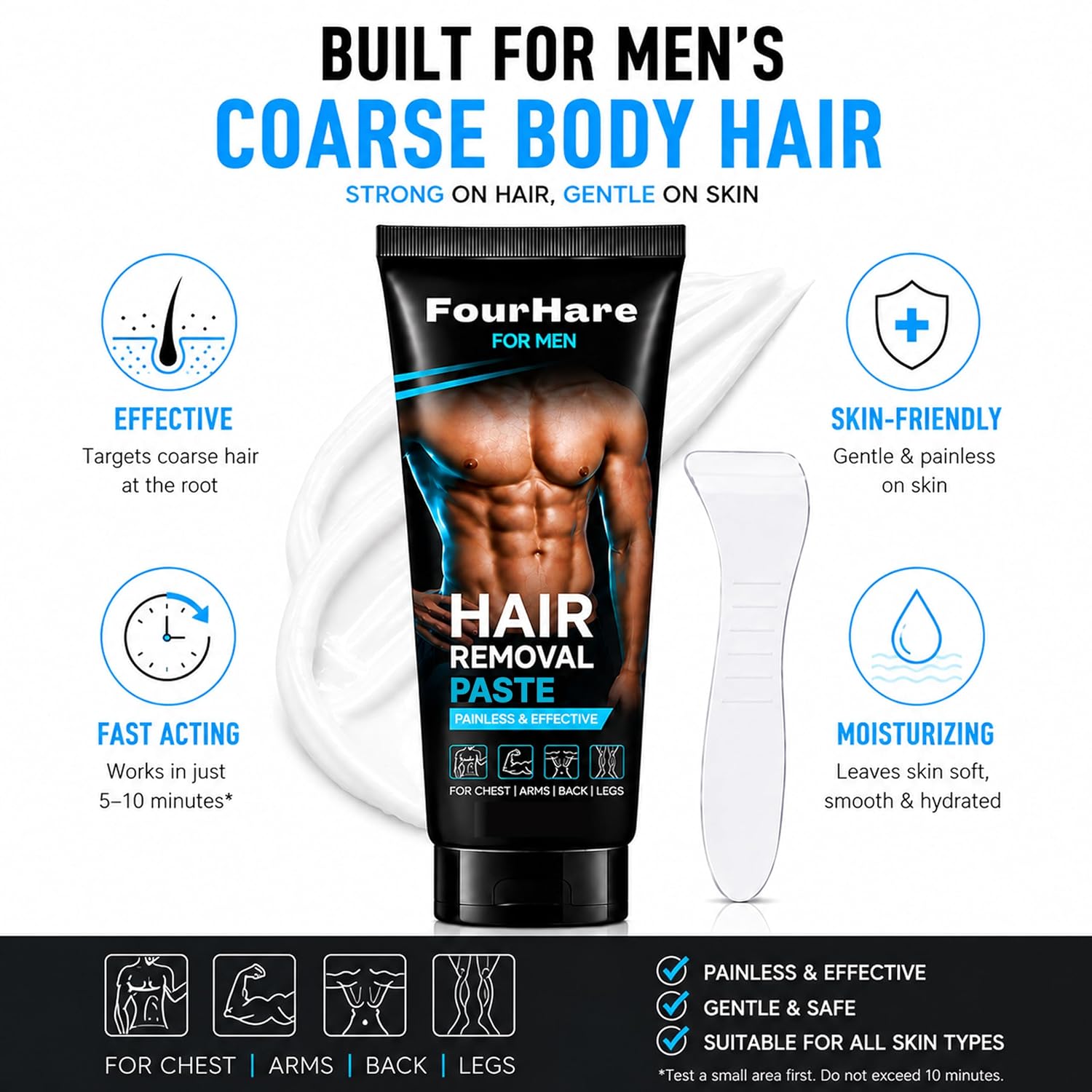 Body Hair Removal Cream for Men, Gentle Hair Remover Sensitive Skin, 120g