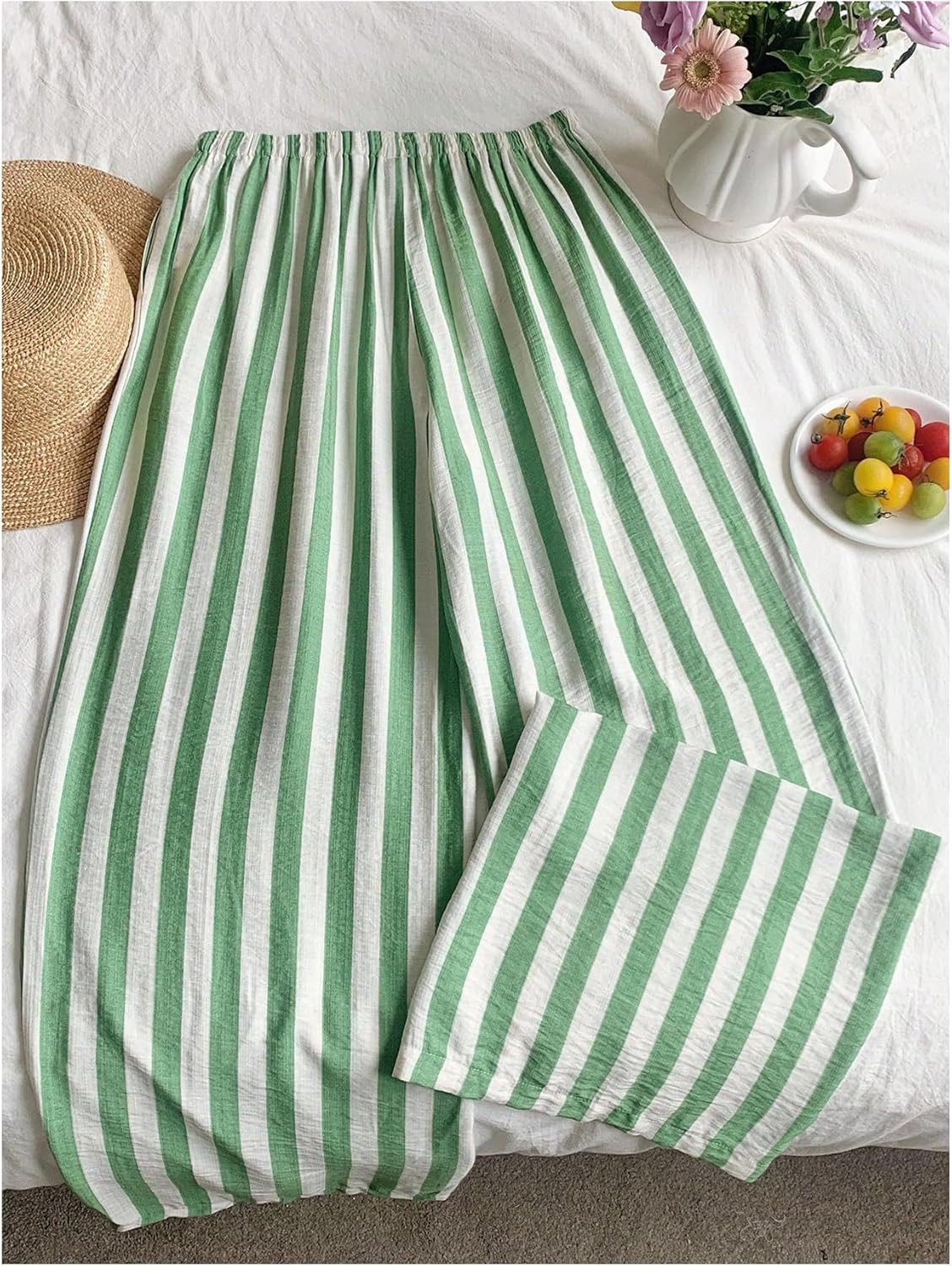 Floerns Women's Plus Size Striped Wide Leg Pants Lounge Pajama Bottom Vacation Travel Pants - Image 2