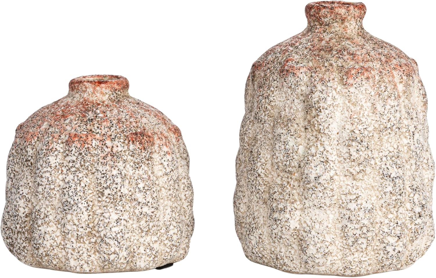 Creative Co-Op Terra-Cotta Vases with Raised Rectangles Pattern, Cream, Set of 2