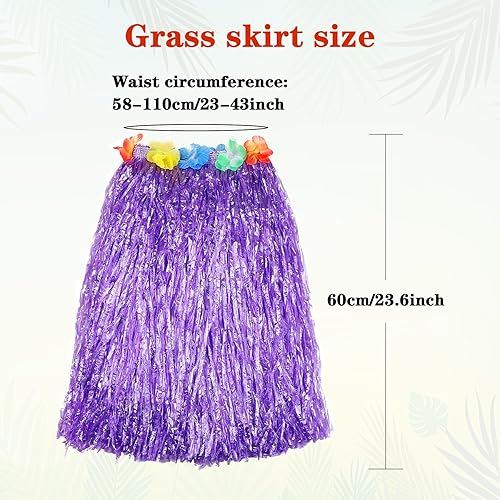 Miniatura 2 de Falda de hierba hawaiana Luau Hula faldas decoraciones de fiesta, suministros de hierba para adultos, flores elásticas de hibisco, falda tropical,