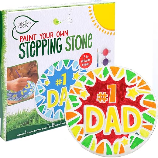Creative Roots Paint Your Own #1 Dad Stepping Stone, Paintable Ceramic 7 in. Stone, Includes 6 Acrylic Paints & Paintbrush, Great Arts and Crafts for Kids Ages 8-12