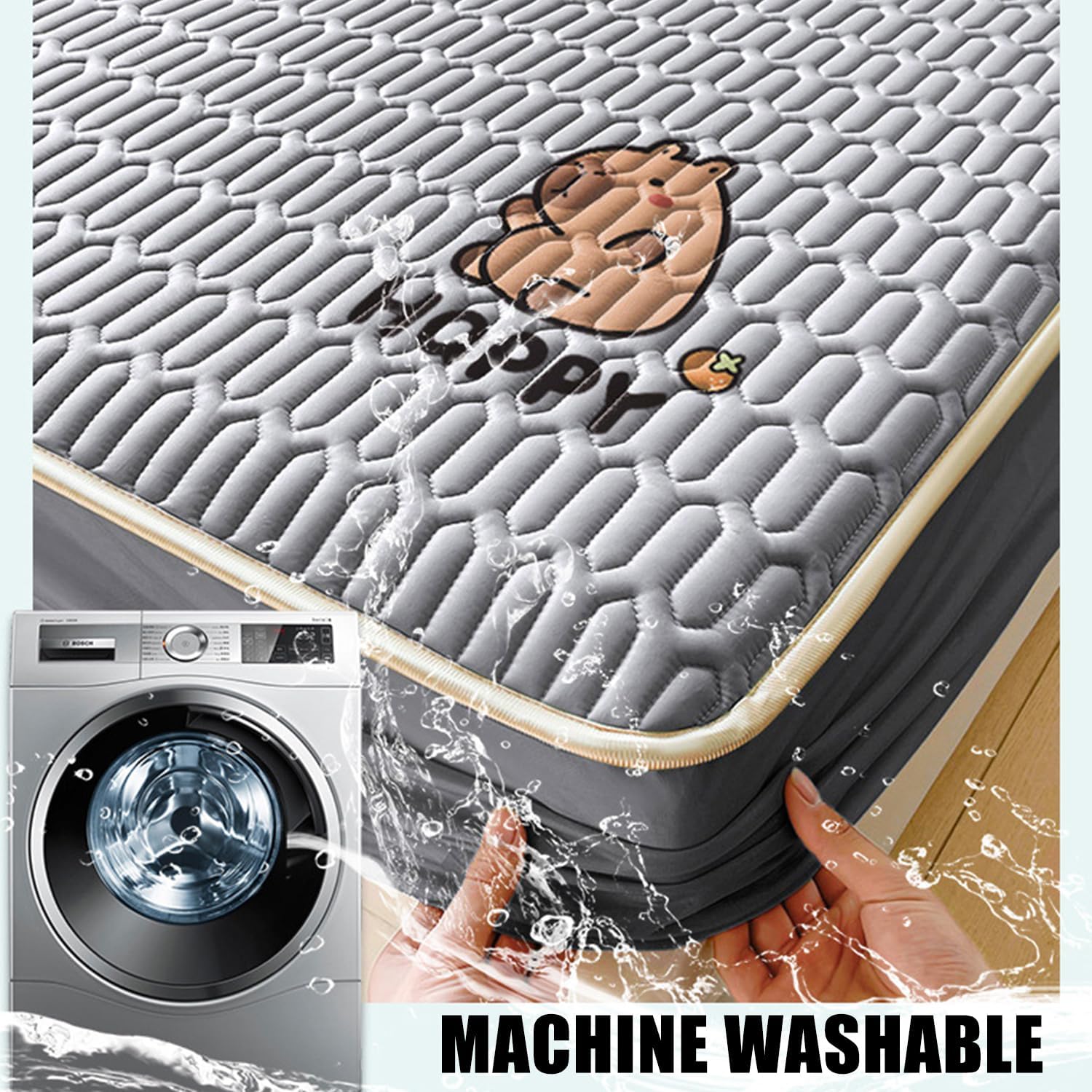 Grey/b,120 * 200cm(Full),LDLCYCN Cooling Latex Mattress Protector Queen/King Size Quilted Fitted Sheet Ice Silk Mattress Cover Soft Dustproof Bed Cover with Elastic Band Full Wrap 360° Washable