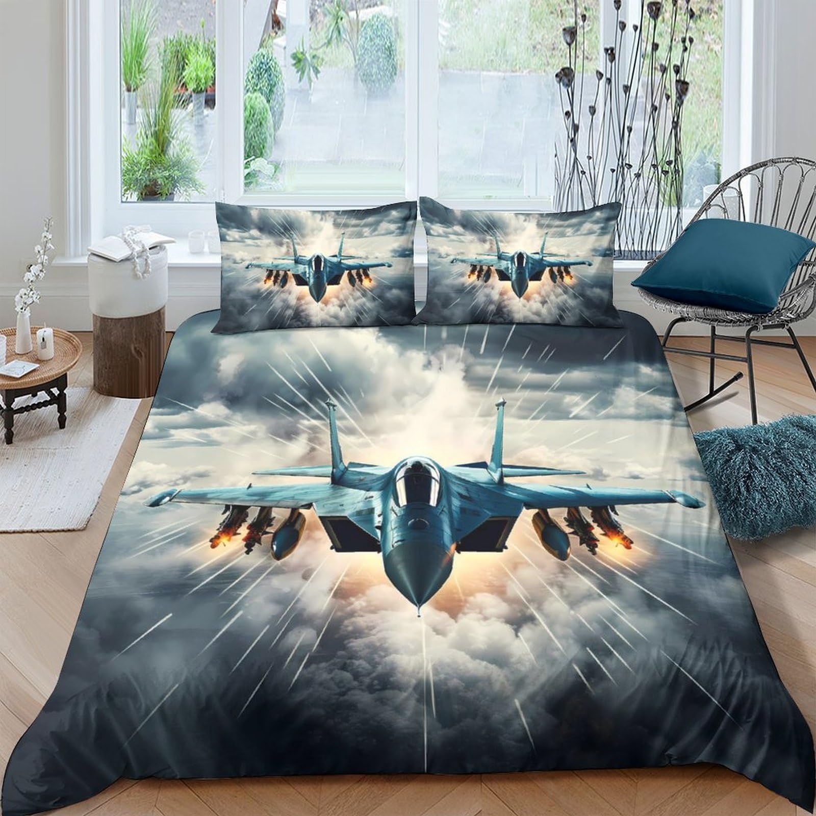 Ctjqhvkz Style-6 3D Printed Fighter Jet Fitted Sheet Microfiber Airplane Bed Sheet For Bedroom Decor Anti-Slip Washable Adult Teen Uk Single（135X200cm）