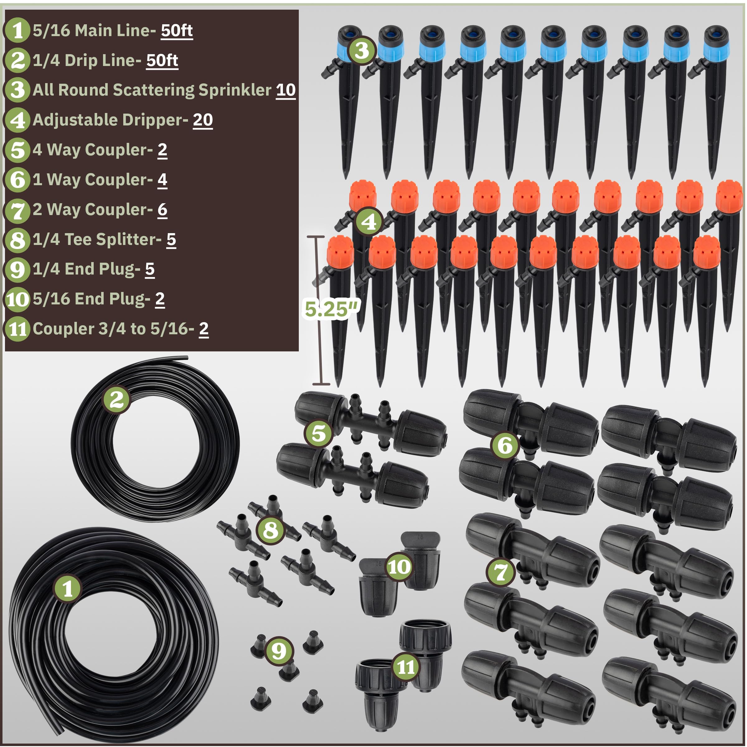 Sistema de riego por goteo ajustable de 100 pies para jardín, invernadero o camas elevadas con aspersores para patio, emisores de riego por goteo, tubo de 1/4 pulgadas y manguera de 5/16 pulgadas