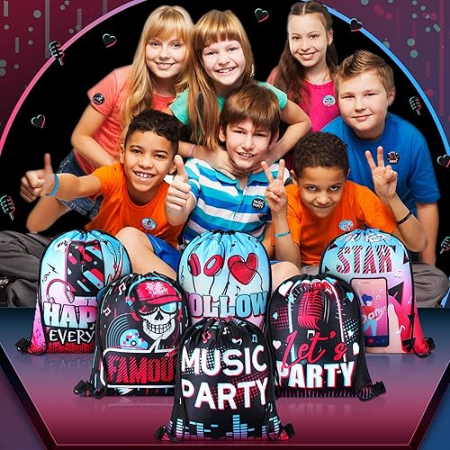 Miniatura 4 de Jexine 128 piezas de suministros para fiestas temáticas musicales incluyen 12 pulseras de silicona, 12 llaveros, 12 insignias, 12 lápices, 12 bolsas