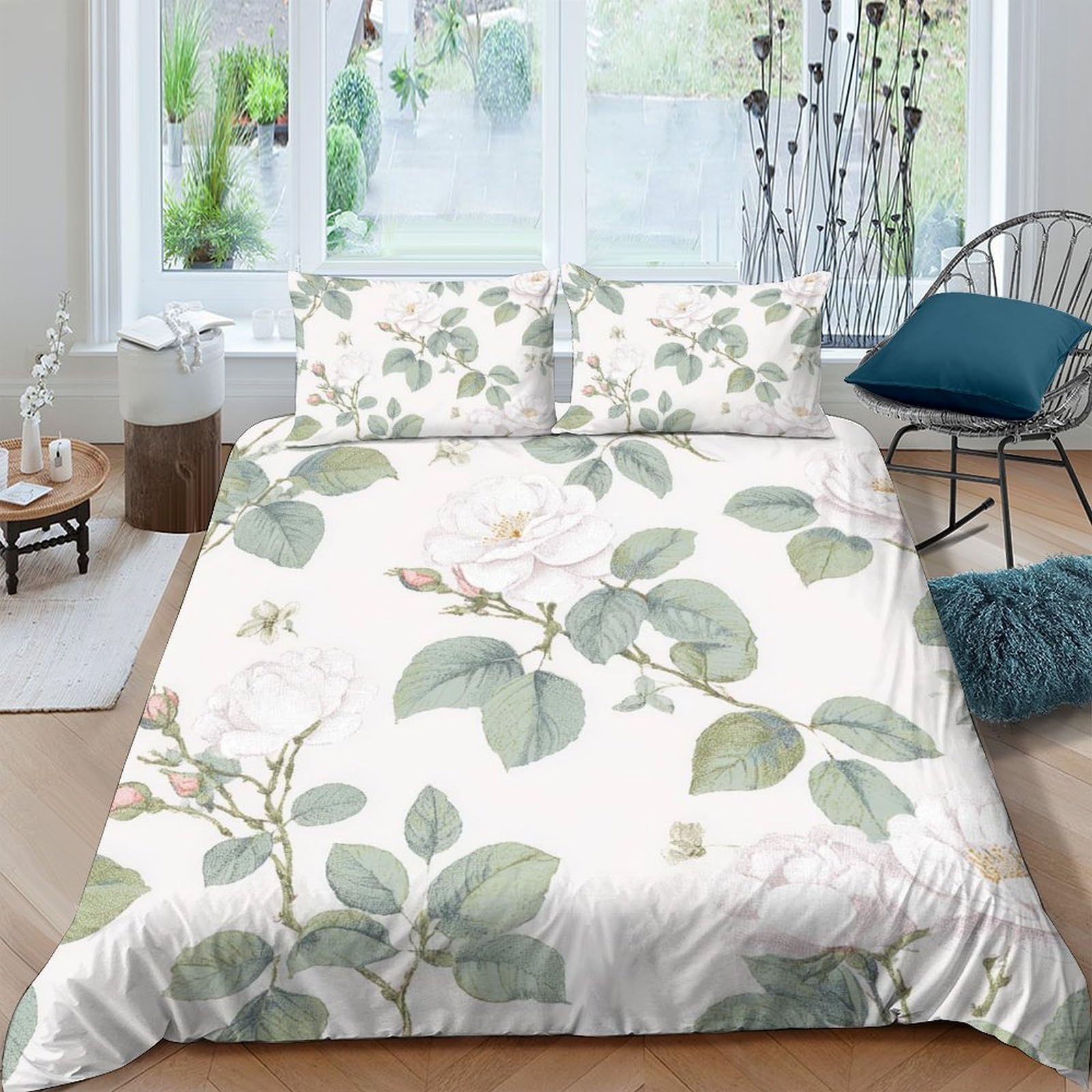 3D Printed Botanical Quilt Cover, Microfiber Duvet Cover Hidden Zipper for