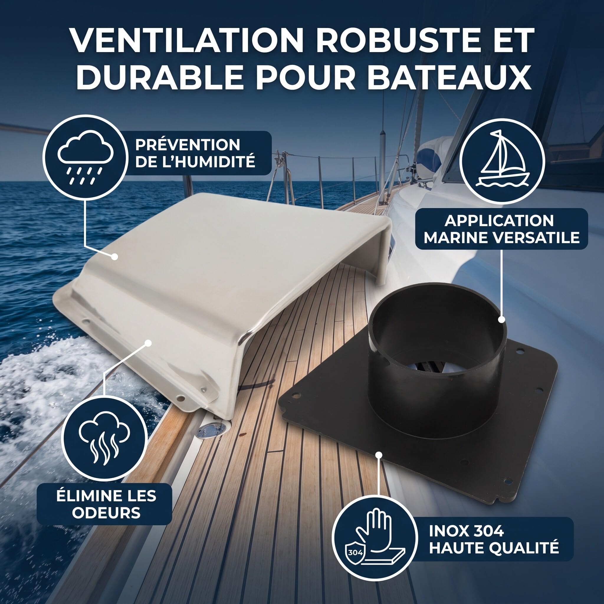 Zerodis Boot-Yacht-Serie, Edelstahl-Bootshauben-Entlüftungsabdeckung mit Nylonbasis, Langlebige Belüftung für Boote und Yachten, Marine-Clamshell-Ventilator