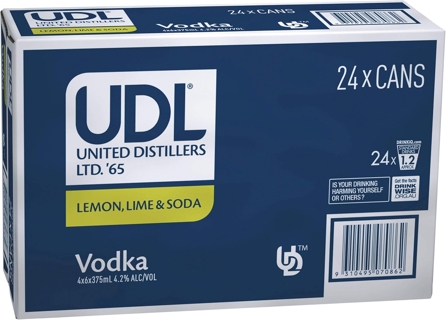 UDL Lemon Lime and Soda Vodka 375 ml Cans (Pack of 24)