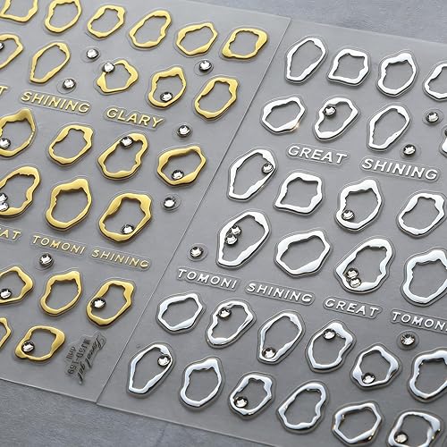 Embossed Nail Decals Self Adhesive Gold Geometric Nail Art Stickers,