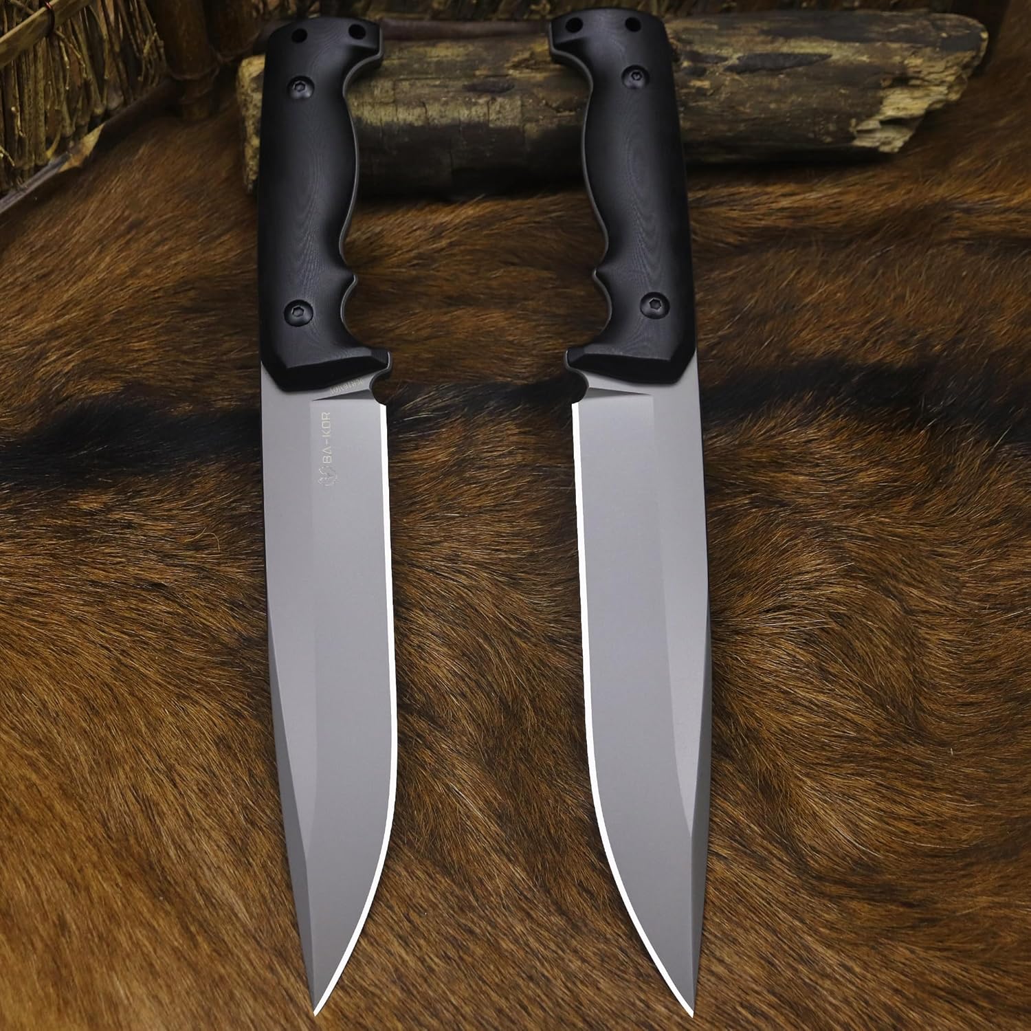 BA-KOR 5mm (9CR18MOV) steel 12.4" full tang hunting knife+K sheathing &5.9" cerium igniter Suitable for outdoor hunting, camping, wilderness survival, outdoor rescue, barbecuing, fishing, and as a gift
