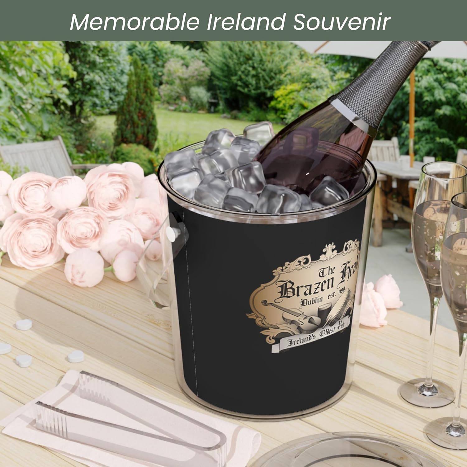 Authentic Irish Pub Ice Buckets with Tongs & Lid - Ireland Bar Souvenir from Over 200 Irish Bars Featuring Family Crest & Coat of Arms Designs (O'Leary's Pub)