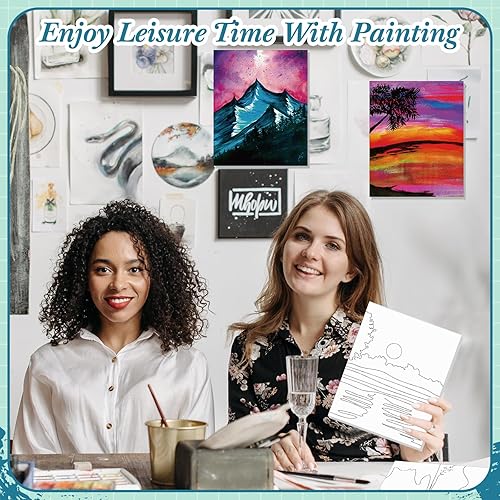 Miniatura 6 de Sherr Juego de 12 piezas de lienzo preimpreso, lindo juego de pintura de lienzo para niños, lienzo impreso para pintar, juego de lienzo temático