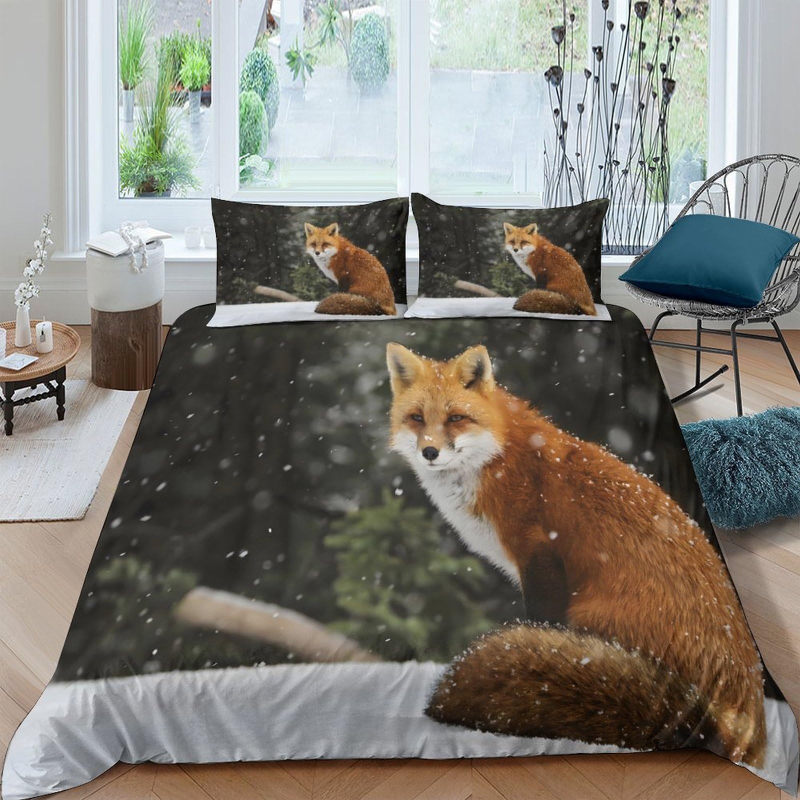 Ctjqhvkz Style-2 3D Printed Fox Forest Fitted Sheet Microfiber Soft Breathable Woodland Animal Mattress Cover Bedroom Decor Single（135X200cm）