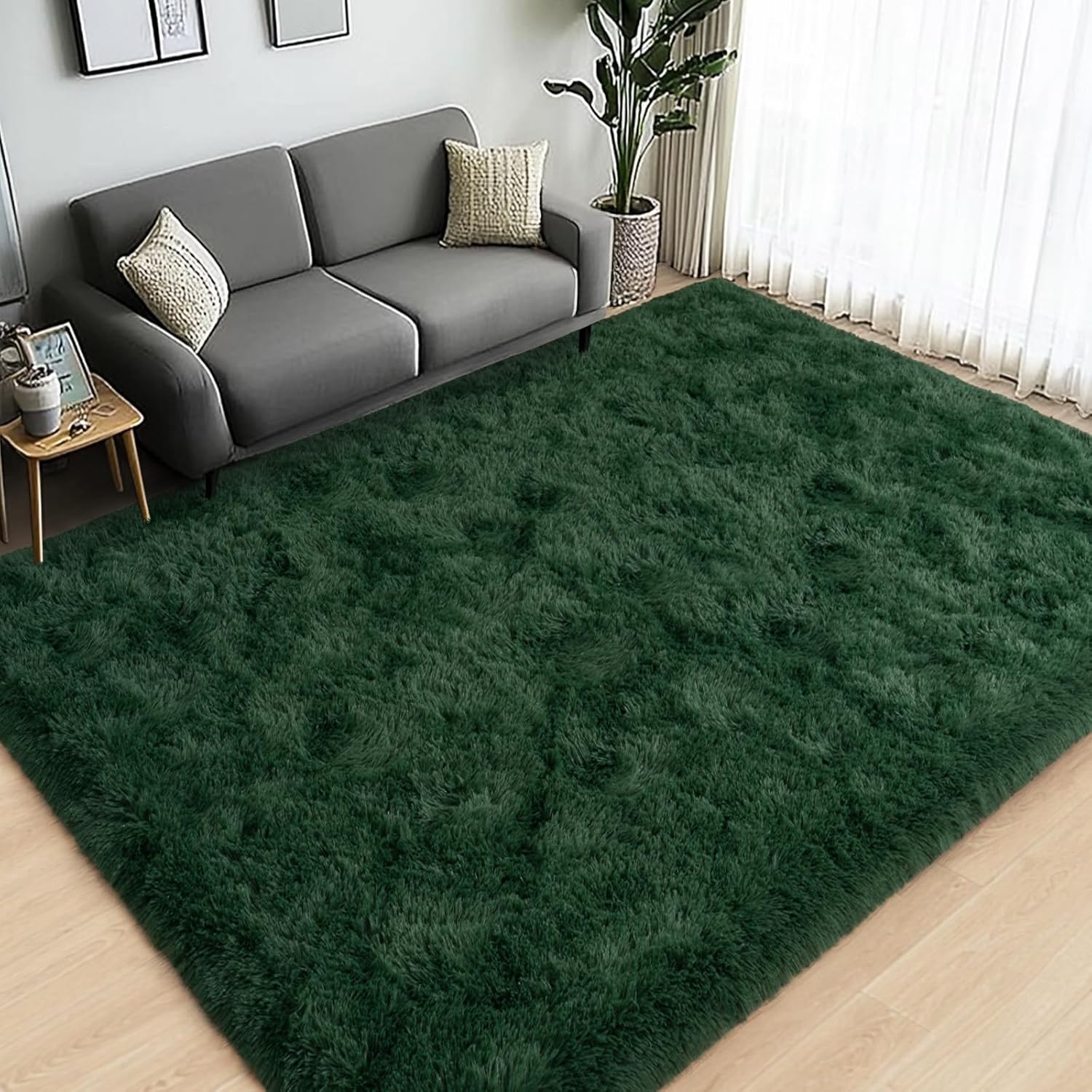 Large Area Rugs for Living Room Bedroom, 5x7 Feet Dark Green Fluffy Shag Rugs, Ultra Soft Shaggy Plush Fuzzy Modern Indoor Throw Floor Carpet for Girls Boys Dorm Nursery Home Decor Aesthetic 5' x 7' (Rectangular) Dark Green