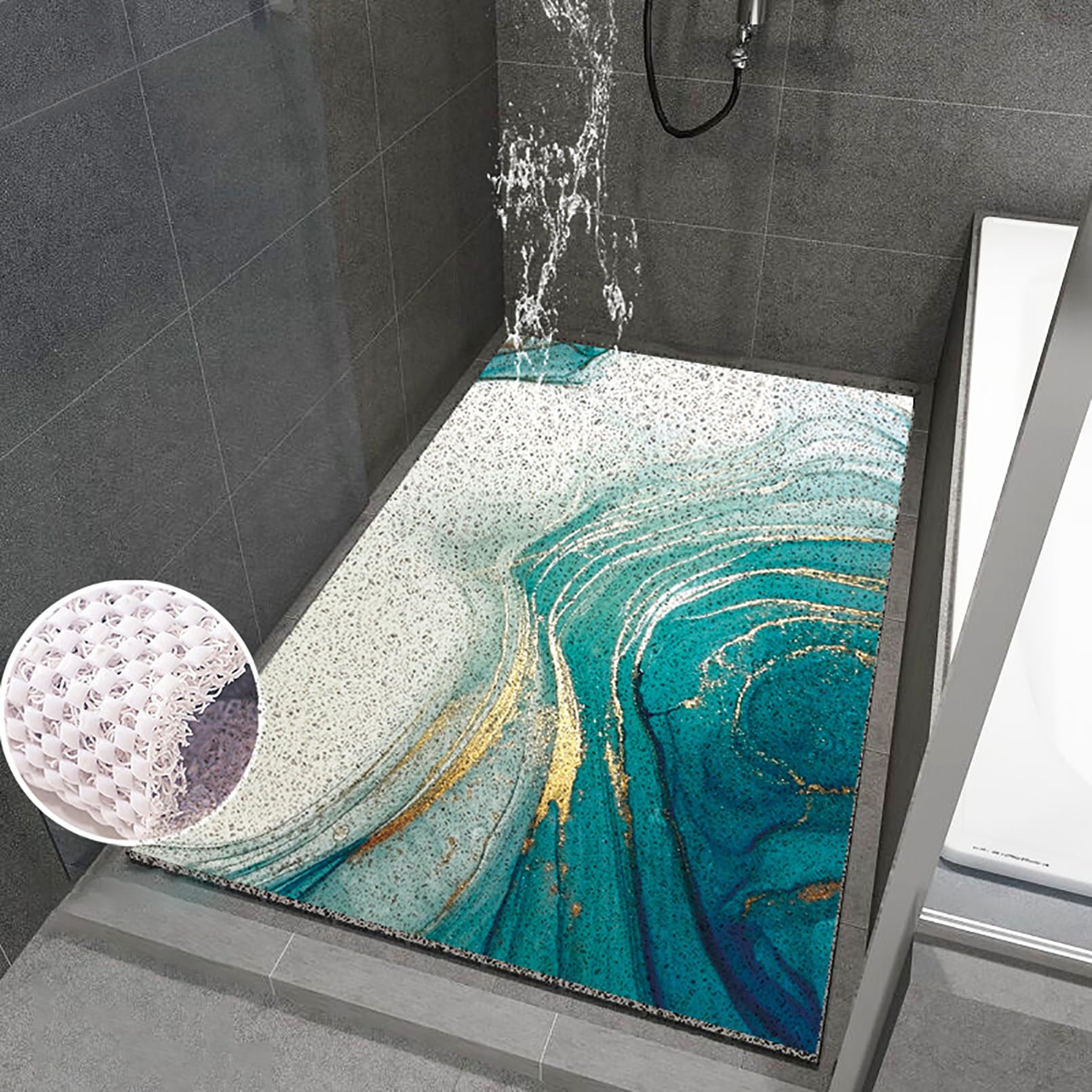 Alfombrilla antideslizante para bañera de 40 x 60 cm, diseño marino colorido, material de PVC, con gancho de correa, suave y cómoda, alta permeabilidad al agua