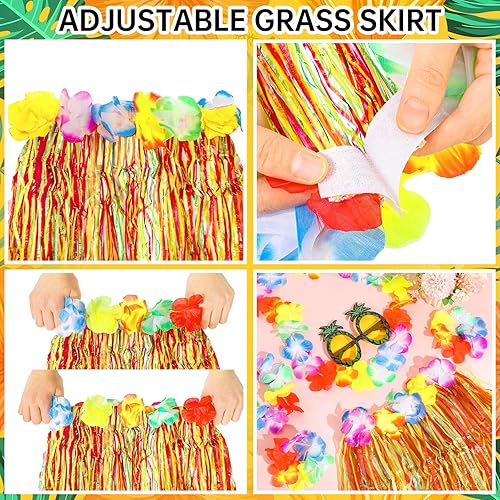 Miniatura 2 de 6 juegos de falda hawaiana Luau Hula de hierba con piña, flores de sol para vacaciones, fiesta de verano hawaiana, cosplay