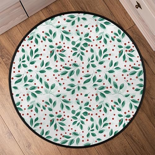 Miniatura 6 de Christmas Winter Holly Leaves Berries (01) Round Area Rug 3ft Machine Washable Circular Rugs for Dining Room Table Bedroom Playroom Throw Rugs for