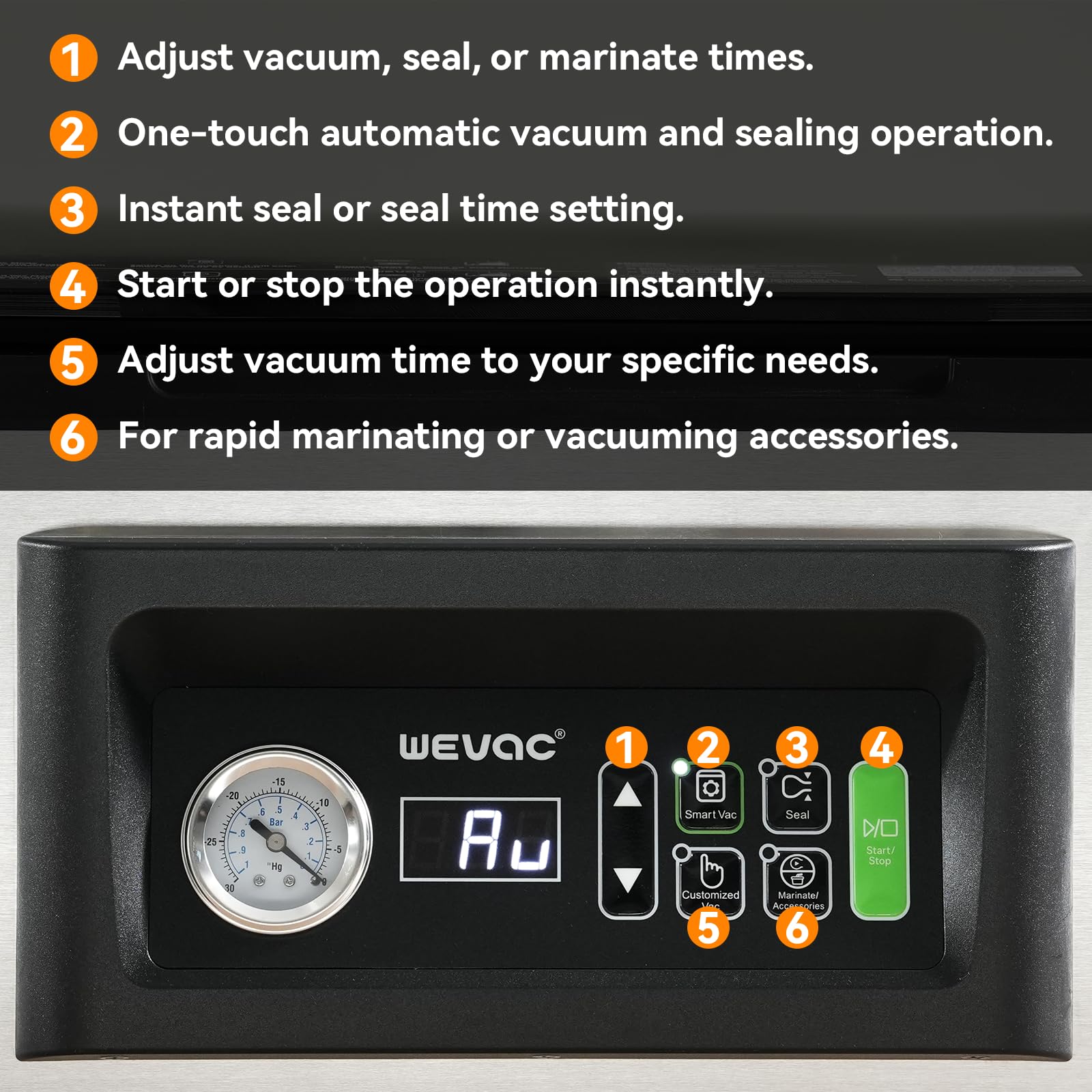 Wevac CV12 Pro Kammervakuumierer 8L aus Edelstahl 30cm Siegelbalken | Reinigungsfreundliches Design & Intelligente Automatische Vakuumsteuerung, für feuchte Lebensmittel, Doppelte Schweißnaht