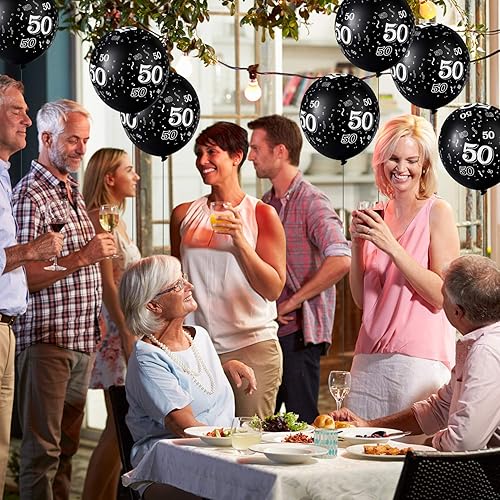 Miniatura 6 de Gejoy 36 globos negros de 50 cumpleaños, decoraciones de cumpleaños 50, globos de látex de 12 pulgadas para hombres y mujeres, suministros de
