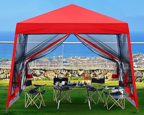 Miniatura 5 de ABCCANOPY - Tienda de campaña desplegable estable para exteriores con pared de red, color rojo