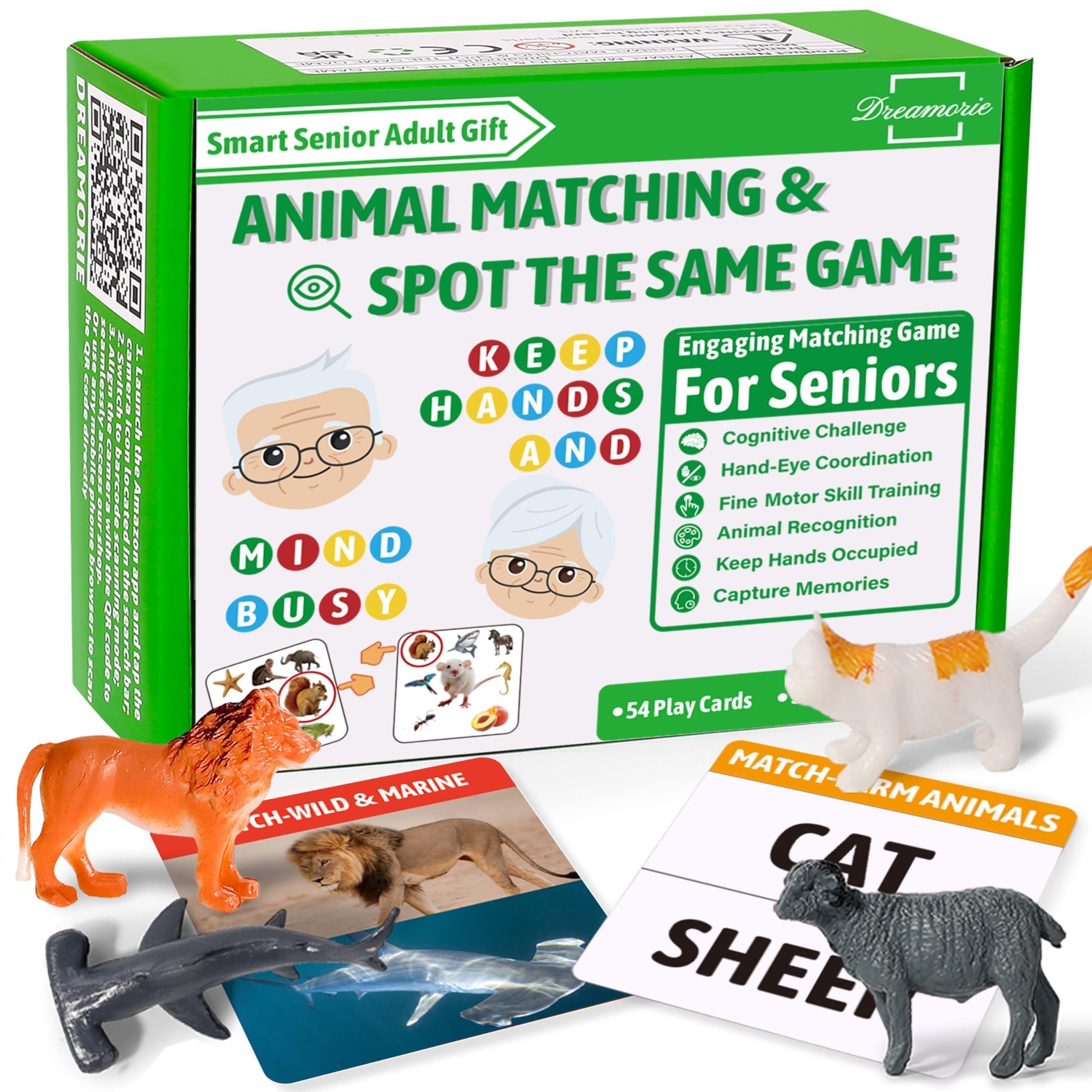 Dementia Activities for Seniors, Memory Matching Games for Dementia Patients with 36 Animal Figures, Alzheimers Products for Elderly, Easy Memory Card Brain Games for Adults Seniors with 54 Cards