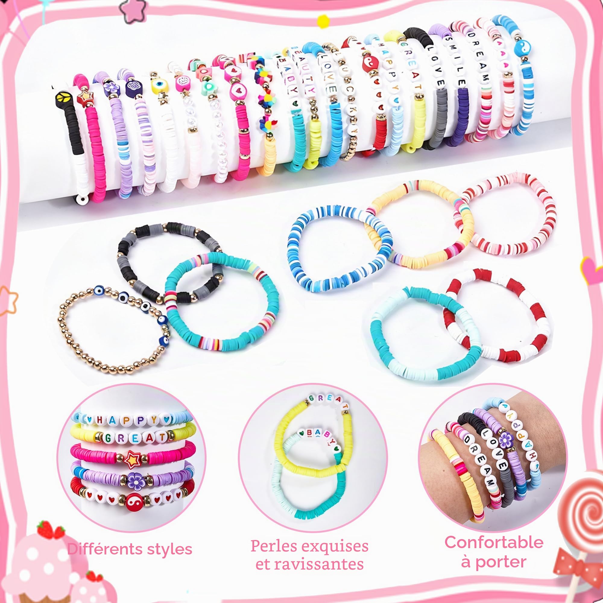 Lot de 32 Bracelets Colorés Preppy Cadeau Anniversaire Enfants Adolescents