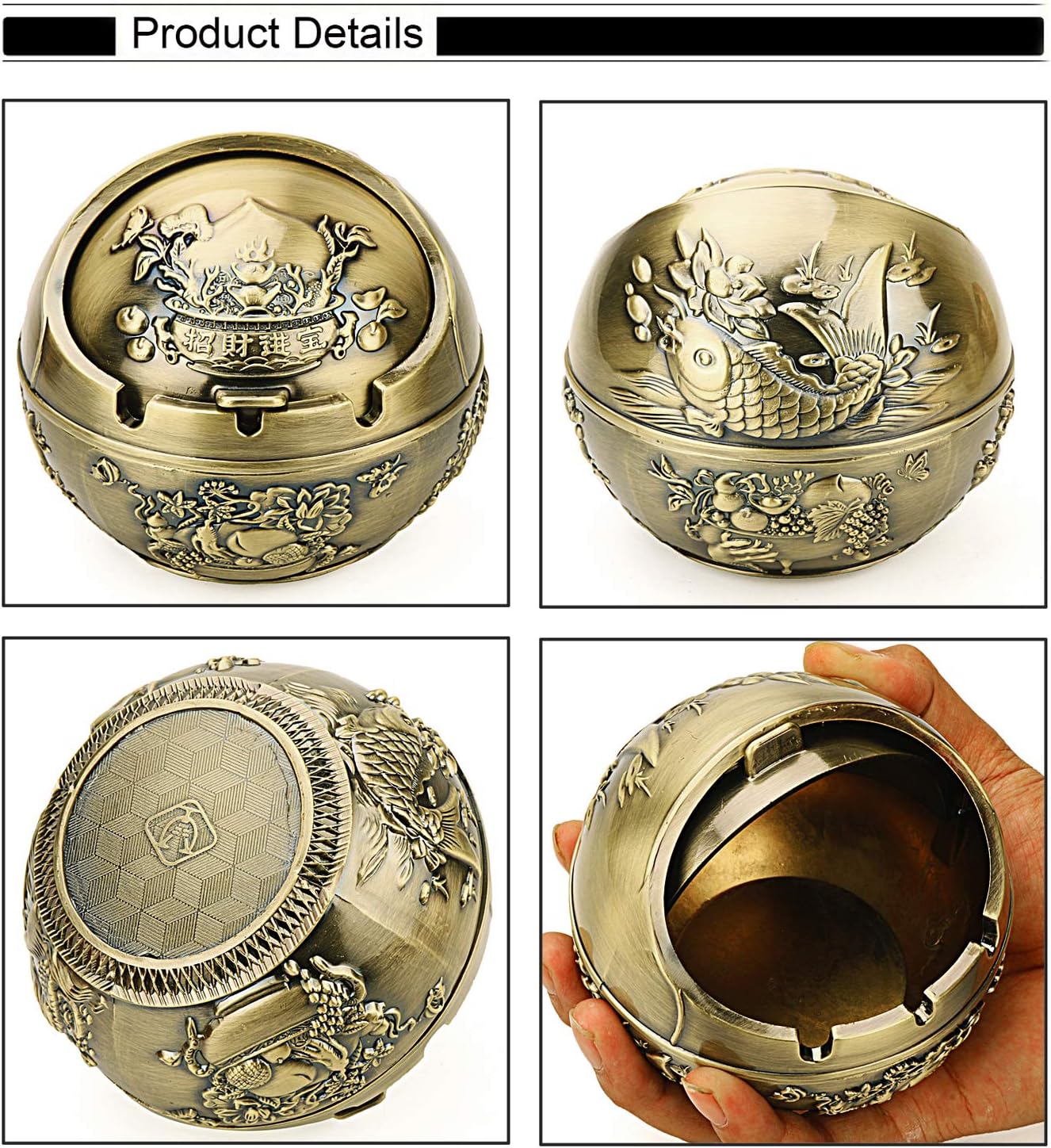 Flаѕh Dеаlѕ - 60% оƒƒ LAUYOO Vintage Decorative Windproof Ashtray with Lid for Cigarettes Metal Portable Cigar Ashtray Odor Eliminator Indoor outdoor Hand Carved Fancy Gift Ornament for Men Women Home (Good Fortune-Bronze) Blасk Frіdау - 40% оƒƒ LAUYOO Vintage Decorative Windproof Ashtray with Lid for Cigarettes Metal Portable Cigar Ashtray Odor Eliminator Indoor outdoor Hand Carved Fancy Gift Ornament for Men Women Home (Good Fortune-Bronze)