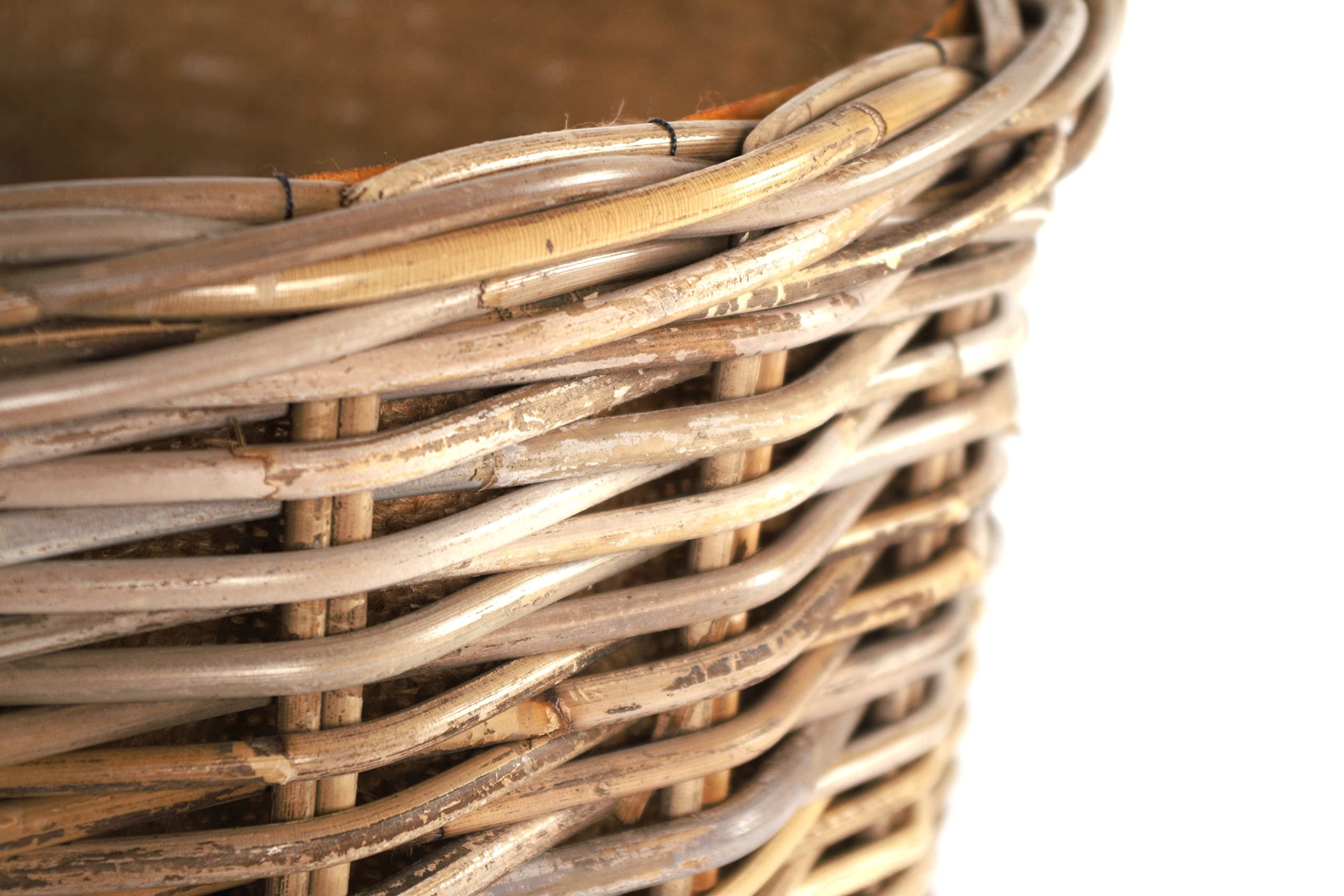 Kobolo Rattankorb Holzkorb für Kaminholz - rund - Rattan kubu grau - 34x50 cm
