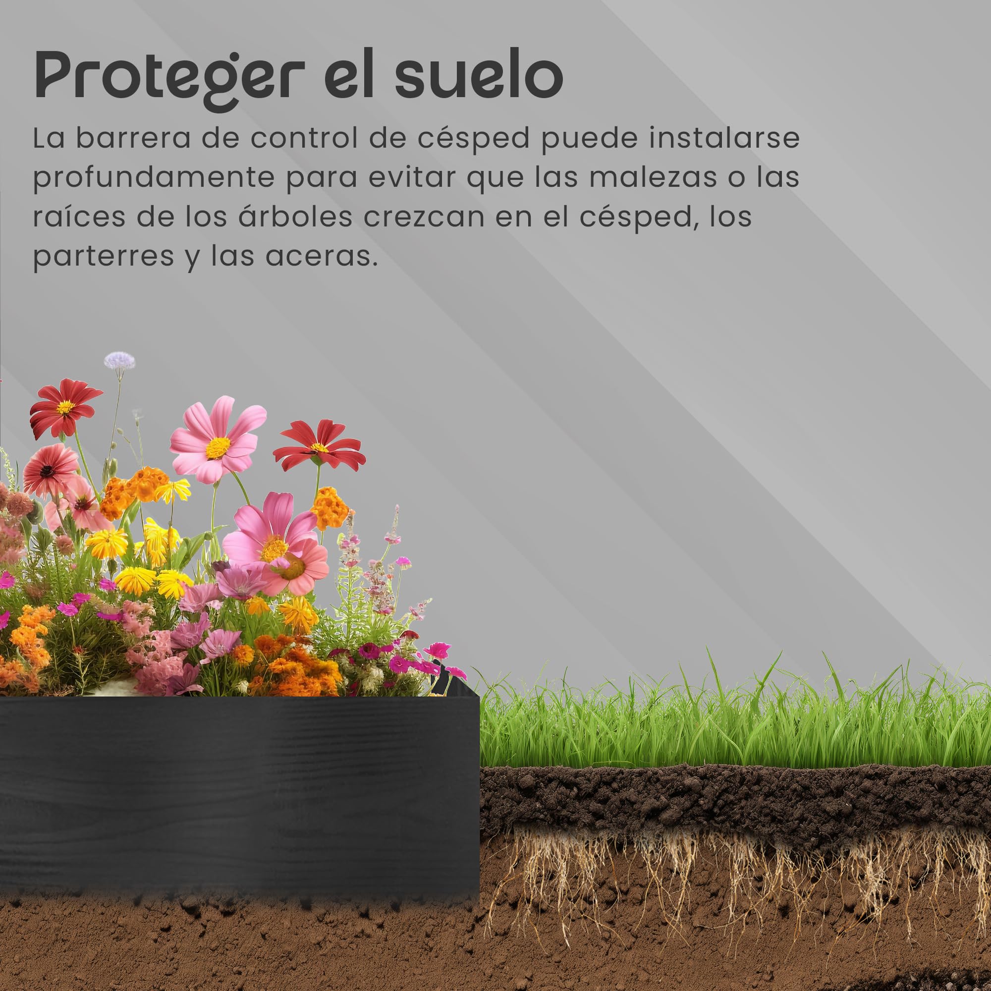 GARDENIX WoodBorder - Borde Flexible con Aspecto de Madera (plástico, Longitud 10 m, Altura 13 cm), Color marrón