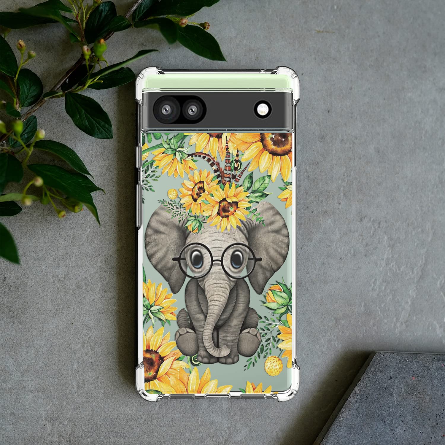 Funda transparente para Google Pixel 6a con diseño de elefante de girasol para mujeres y niñas, diseño bonito, suave, a prueba de golpes, flexible, transparente, funda trasera para teléfono celular Google Pixel 6a 6
