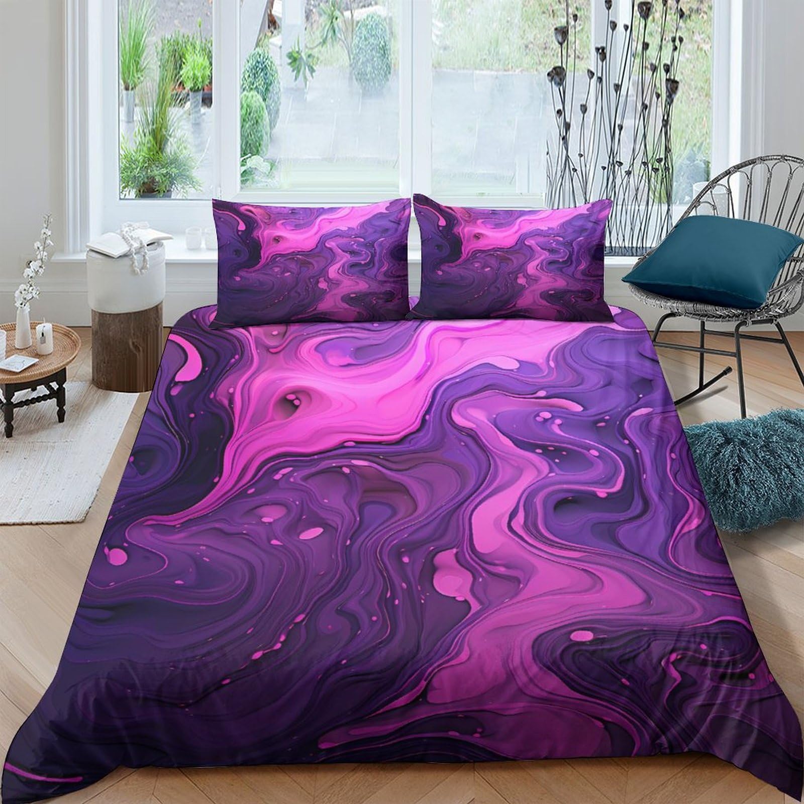 Ctjqhvkz Style-6 3D Printed Purple Marble Fitted Sheet Microfiber Soft Anti-Slip Abstract Swirl Bed Cover For Bedroom Dorm Mattress Decor Single（135X200cm）