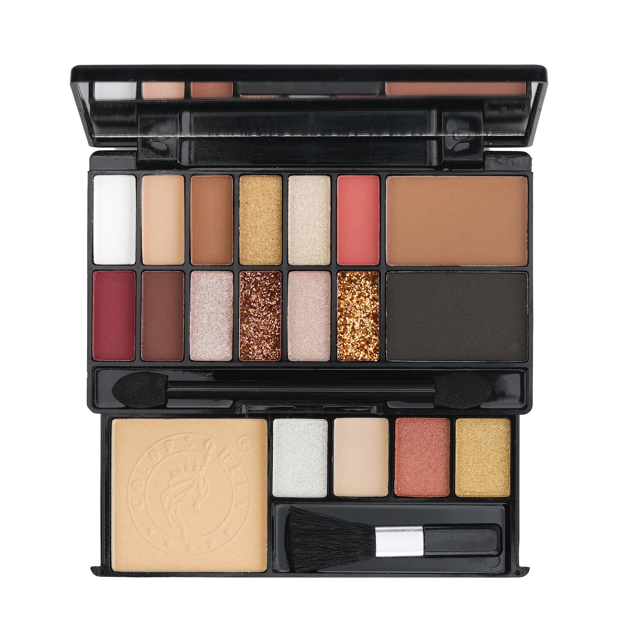 colors queen makeup studio makeup kit with 16 shimmery eyeshadows, 1 highlighter, 1 blusher, 1 compact & 2 applicator | highly pigmented & long wearing makeup kit for women (multicolor - 01)