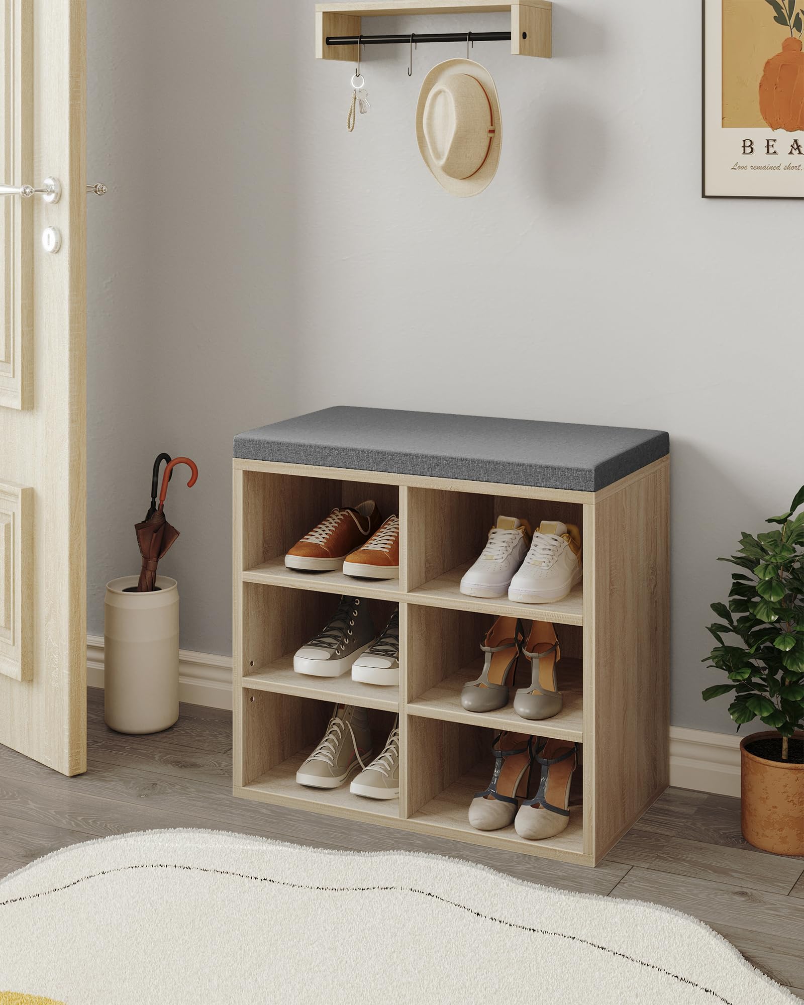 Hzuaneri Panca Scarpiera, Scaffale Portascarpe a 6 Scomparti, Panca Portascarpe Regolabile, Panche contenitore per Ingresso, Corridoio, Soggiorno, Camera da letto, Avorio chiaro SB09916GY