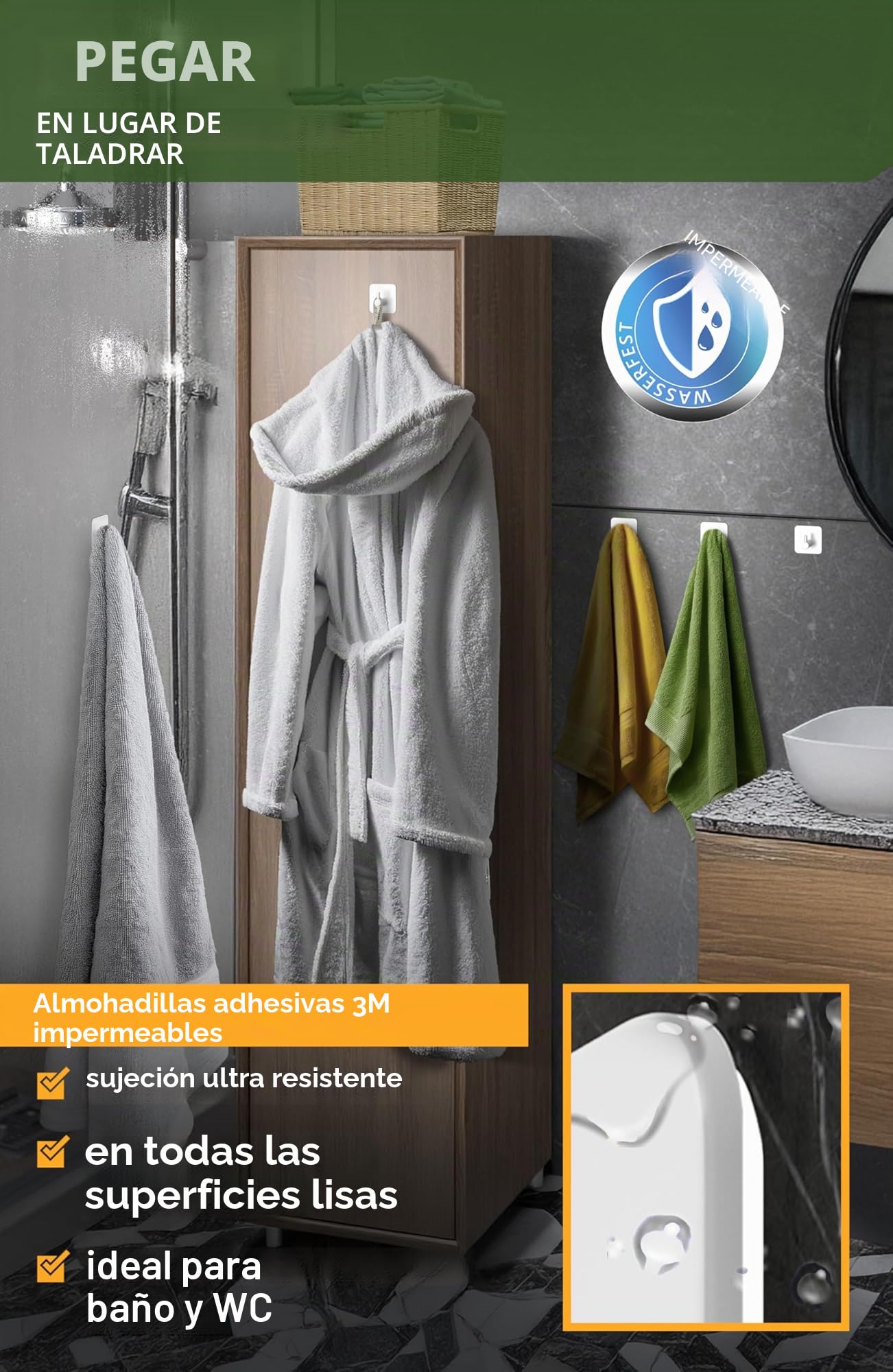 4smile ganchos adhesivos para pared - 6 piezas, Inoxidable - colgador toalla baño - toalleros sin taladro autoadhesivos resistentes, perchas para baño cocina, Blanco