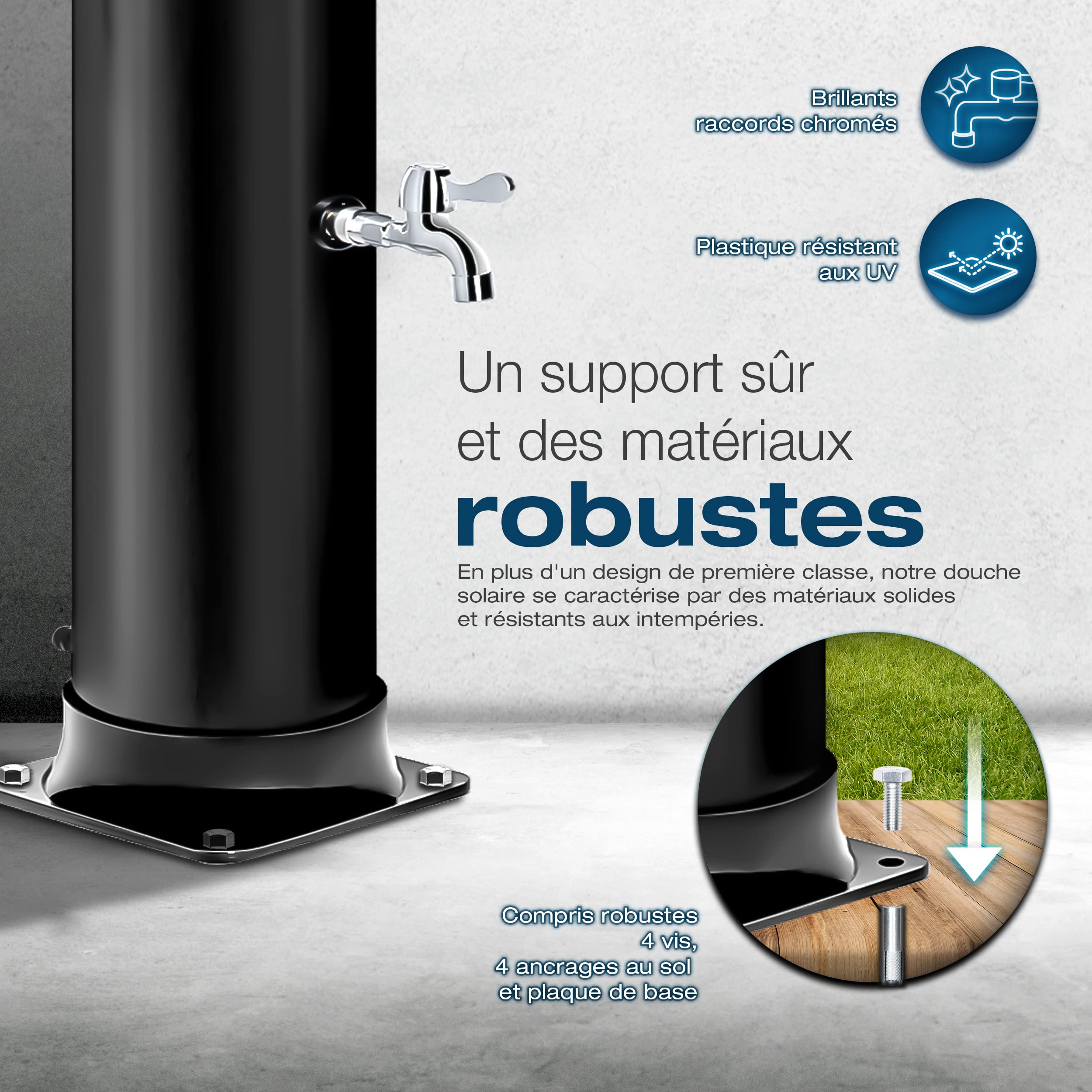 tillvex Douche Solaire avec Capot de Protection | Douche de Jardin Eau Chaude | Douche de Piscine Camping | sans raccordement électrique (Noir, 35 litres)