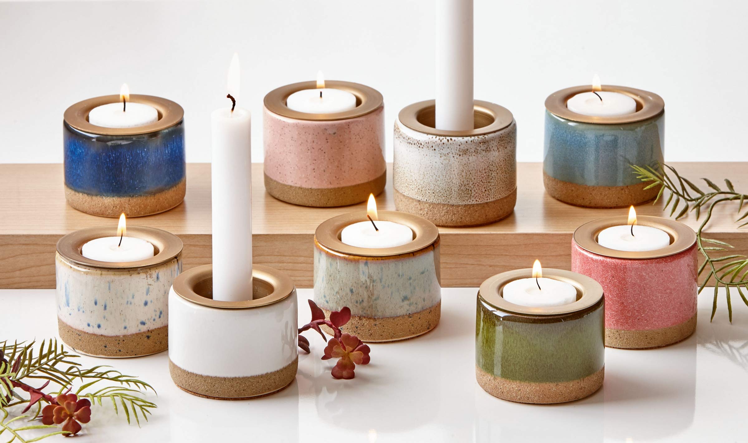 TAG Glazed Navy Stoneware Taper Tealight Candle Holder, 2.5L x 2.5W x 1.95H inches Blue