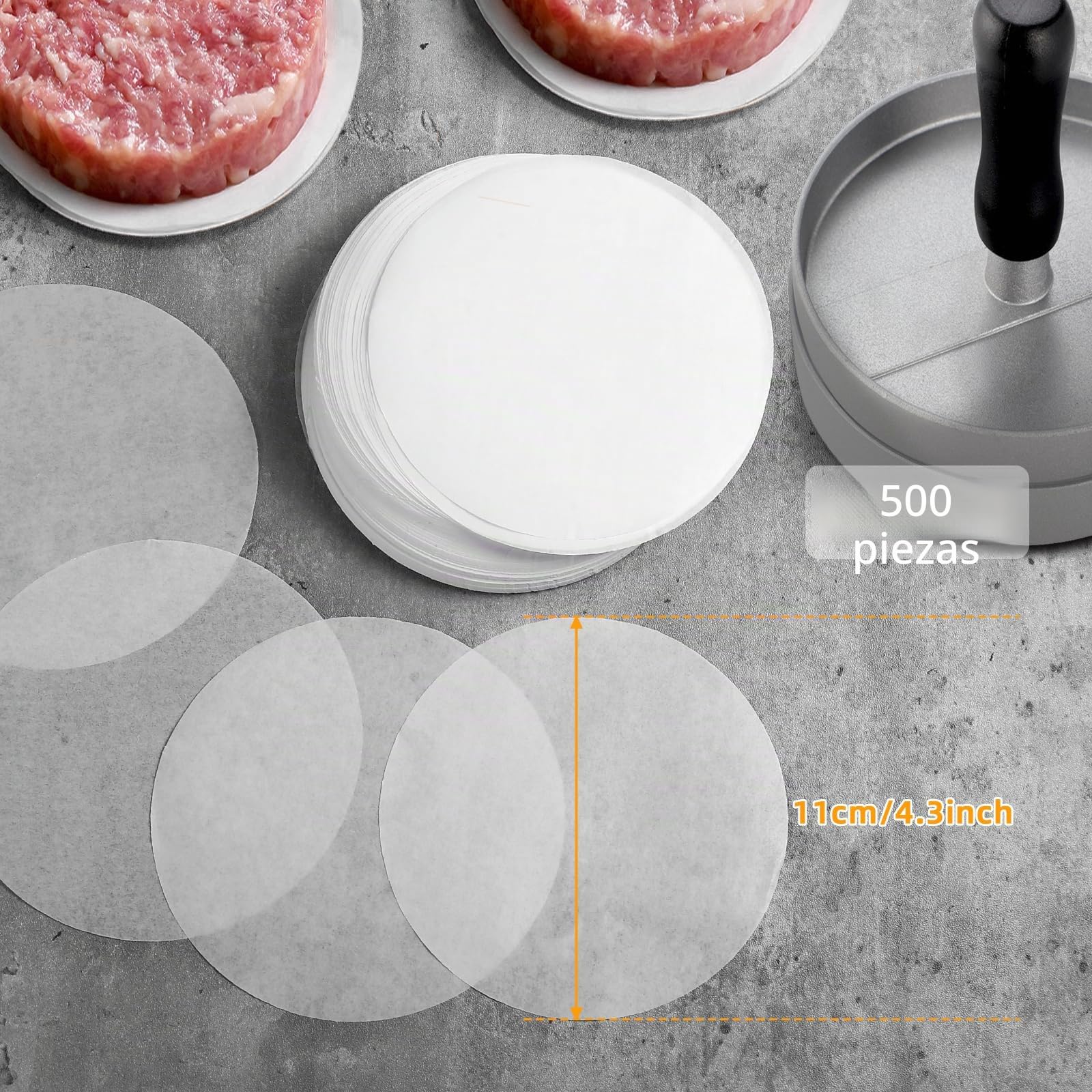 GWHOLE 500 Hojas Papel Antiadherente Horno Redondo para Hamburguesas, Barbacoa