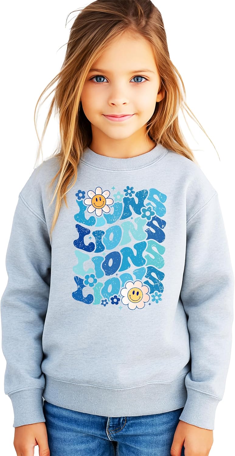 Olive Loves Apple Lions Blue Retro Sweatshirt for Women and Girls Trendy Sports Fan Sweater
