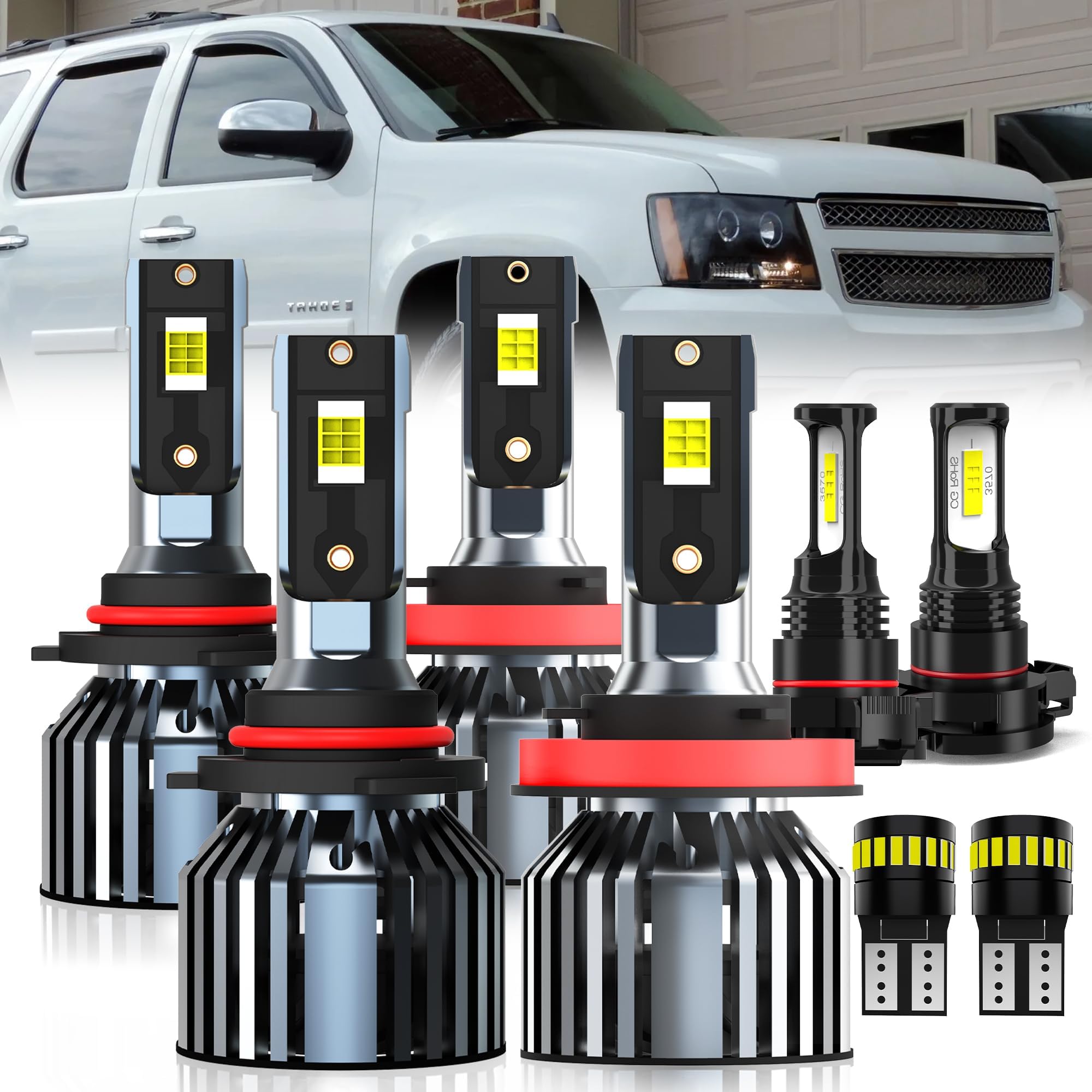 Photo 1 of AMXTOBUB For 2007 2008 2009 2010 2011 2012 2013 2014 Chevy Tahoe Light Bulbs, 9005 High Beam H11 Low Beam H16 Fog Light License Plate Lights Combo, 8-PCS