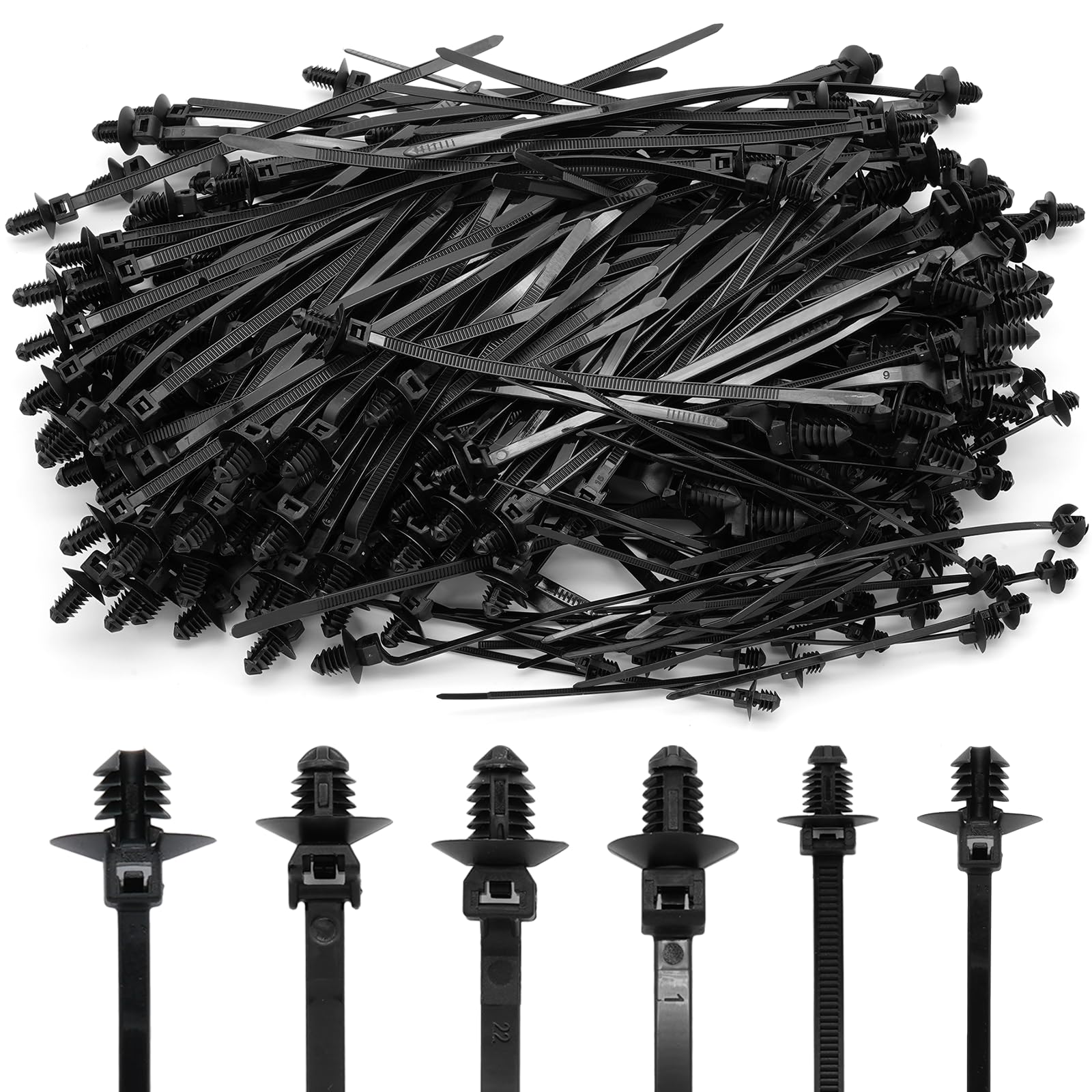 240 bridas de montaje a presión de varios tamaños, bridas de nailon negro para arnés de alambre, 6 tipos de bridas de cierre a presión, bridas de alambre automotrices autobloqueantes para atar